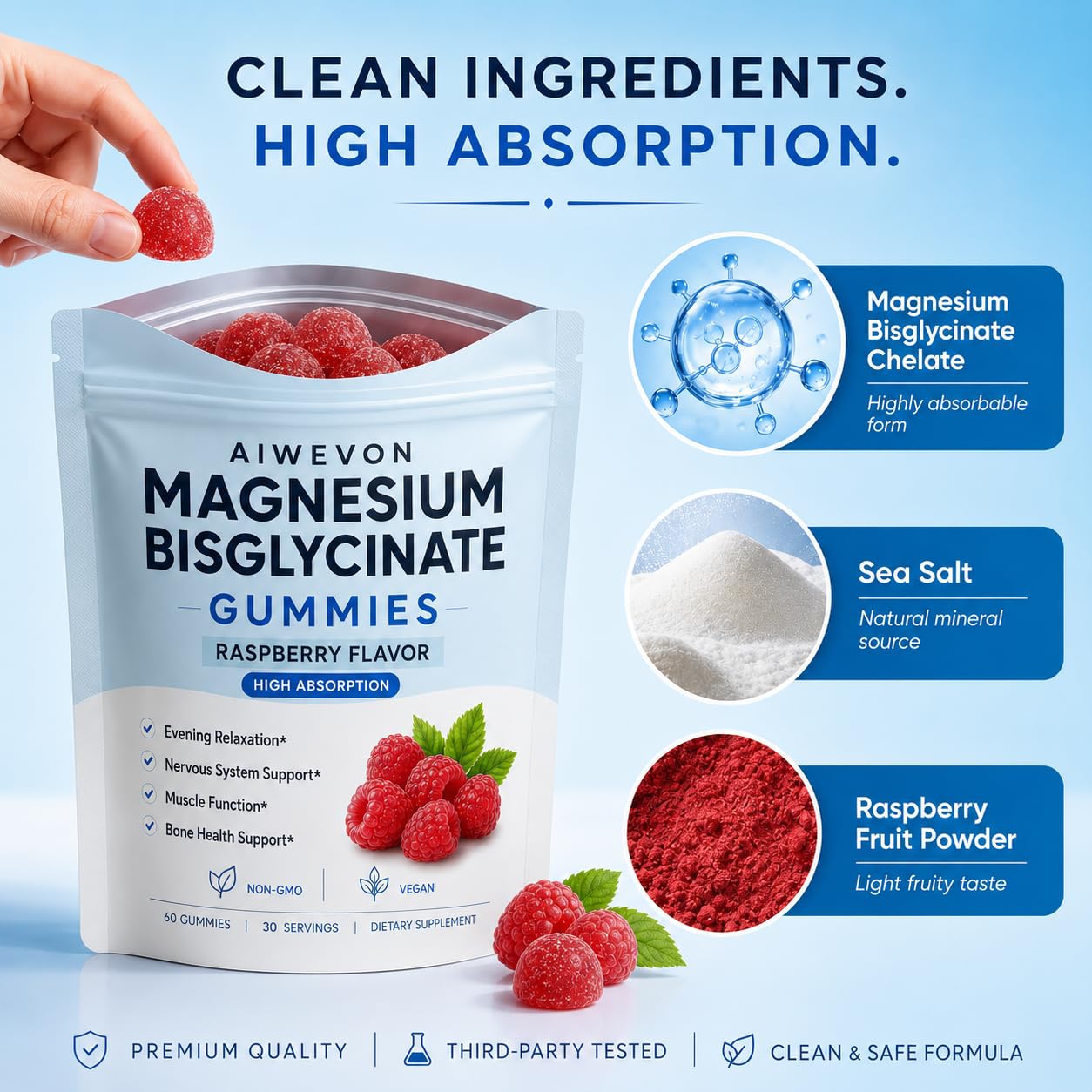 Aiwevon Magnesium Bisglycinate Gummies 400mg, 60 Gummies