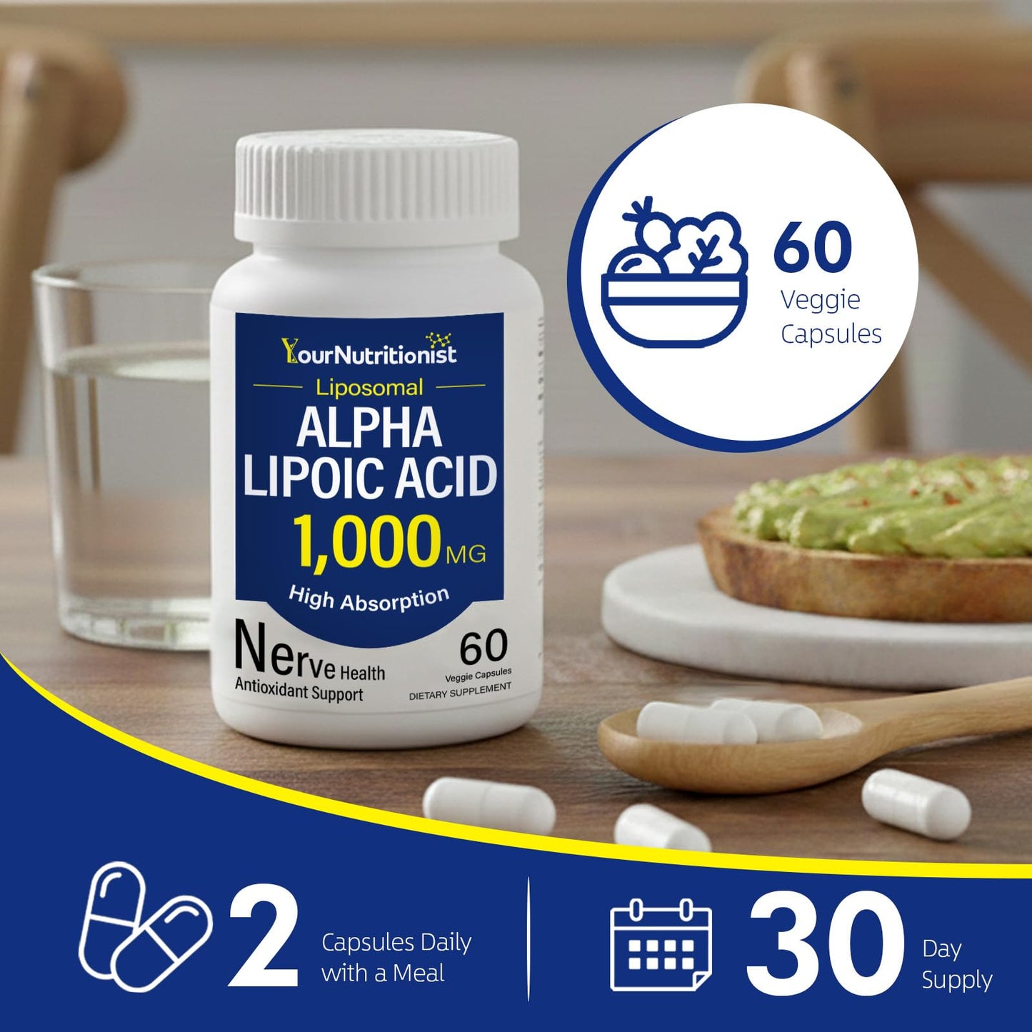 Your Nutritionist Liposomal Alpha Lipoic Acid 1000mg Capsule, 60 Count