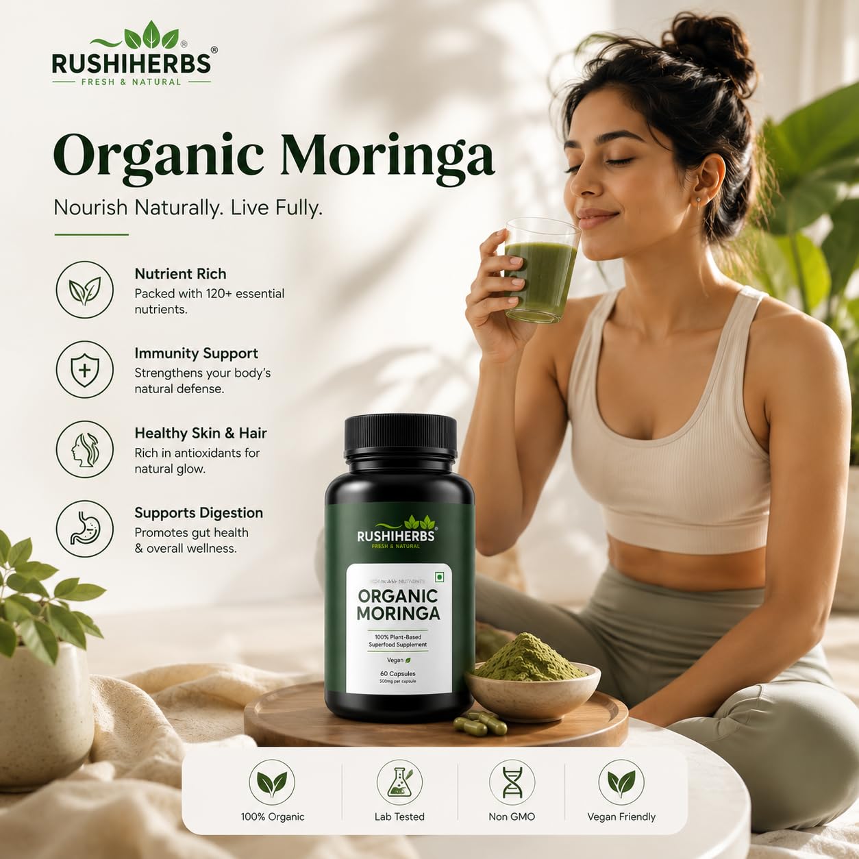 RUSHIHERBS Moringa Leaf Powder Capsules 1 Count