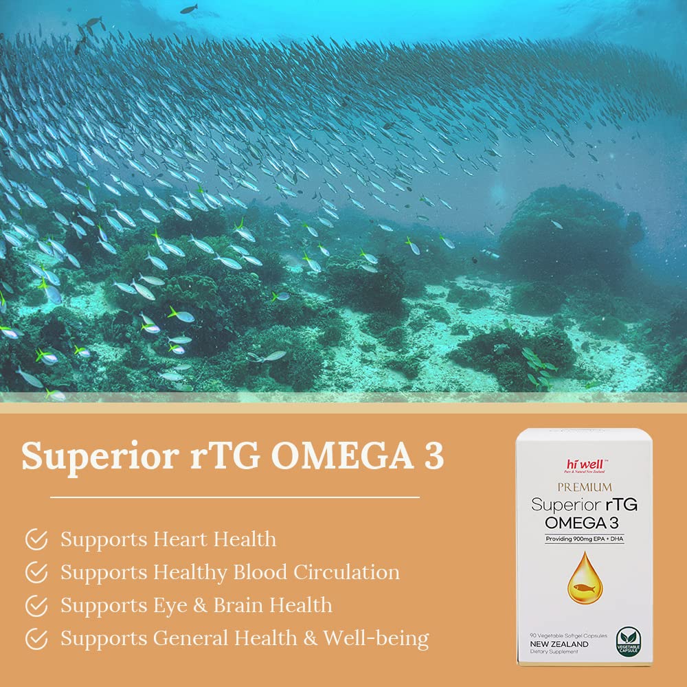 HI WELL PURE & NATURAL NEW ZEALAND Hi Well Premium Superior rTG Omega 3 Softgel Capsules, 90