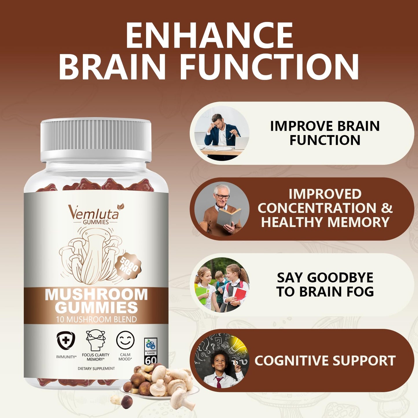 Vemluta Mushroom Gummies Gummy 60 Count