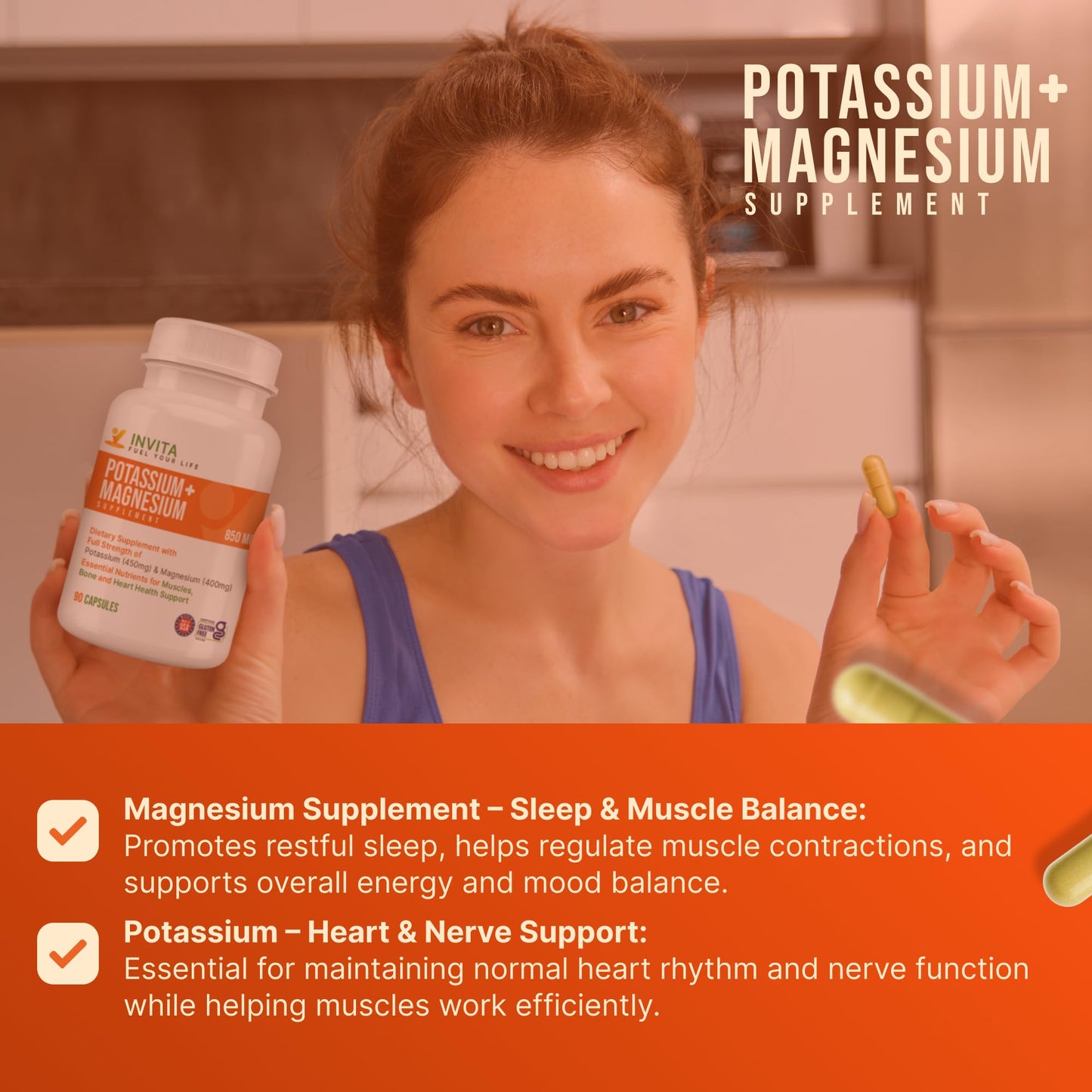 INVITA Potassium Magnesium Supplement Capsules 90 Count
