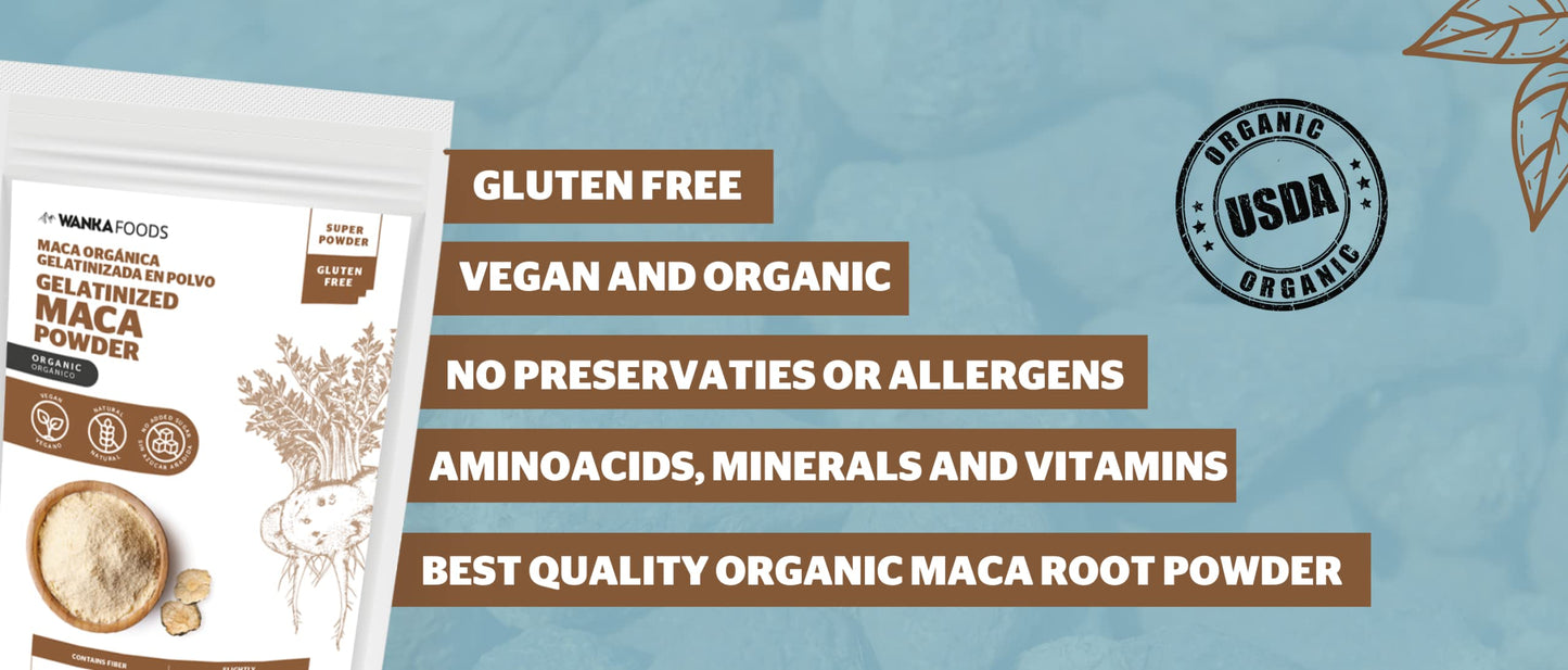 WANKA FOODS Organic Gelatinized Maca Powder, 8 oz