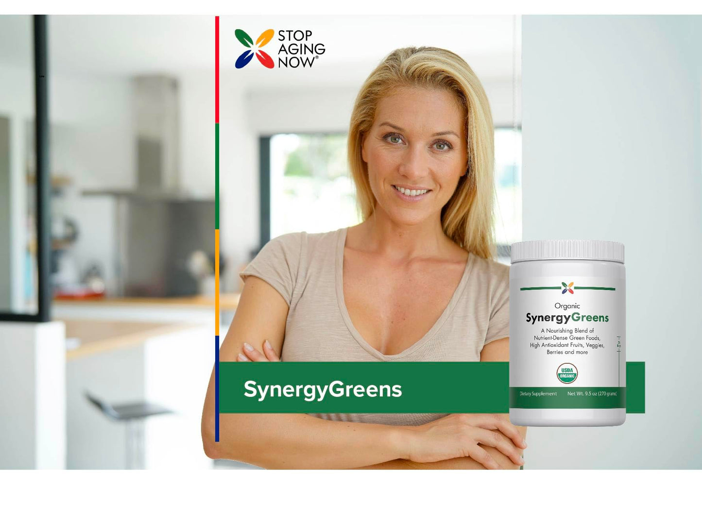 Stop Aging Now Organic Greens Powder Superfood Supplement Blend Mix, 9.5 oz