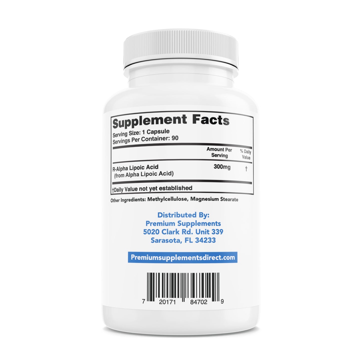 Premium-Supplements R-Alpha Lipoic Acid 300MG of Pure R-LIPOIC Acid Capsule, 90 Count