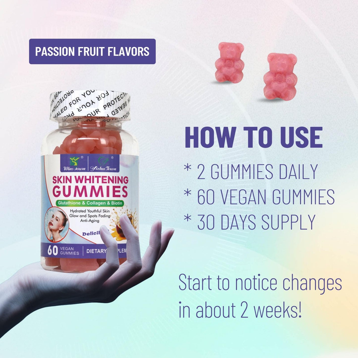 Wins Town Skin Whitening Gummies, 60 Count