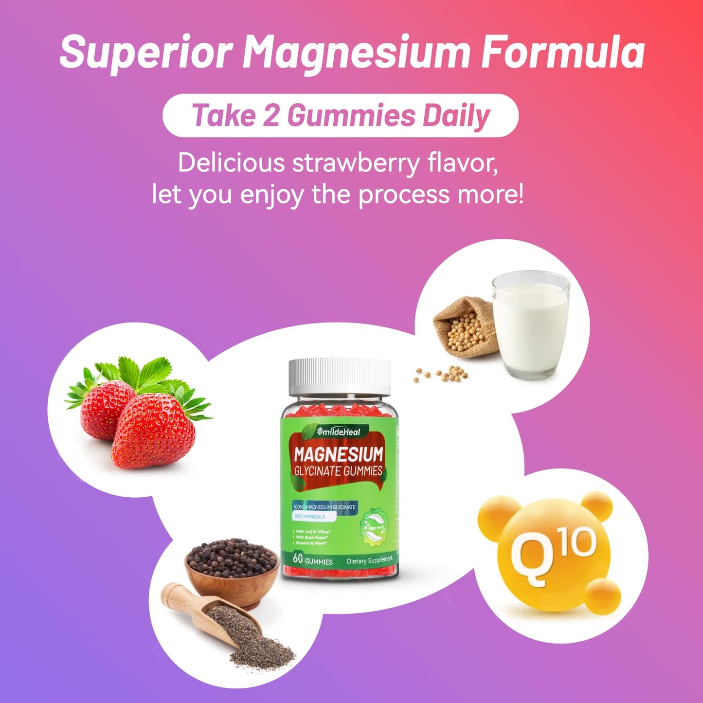 SmildeHeal Magnesium Glycinate Gummies 600mg, 120 Gummies