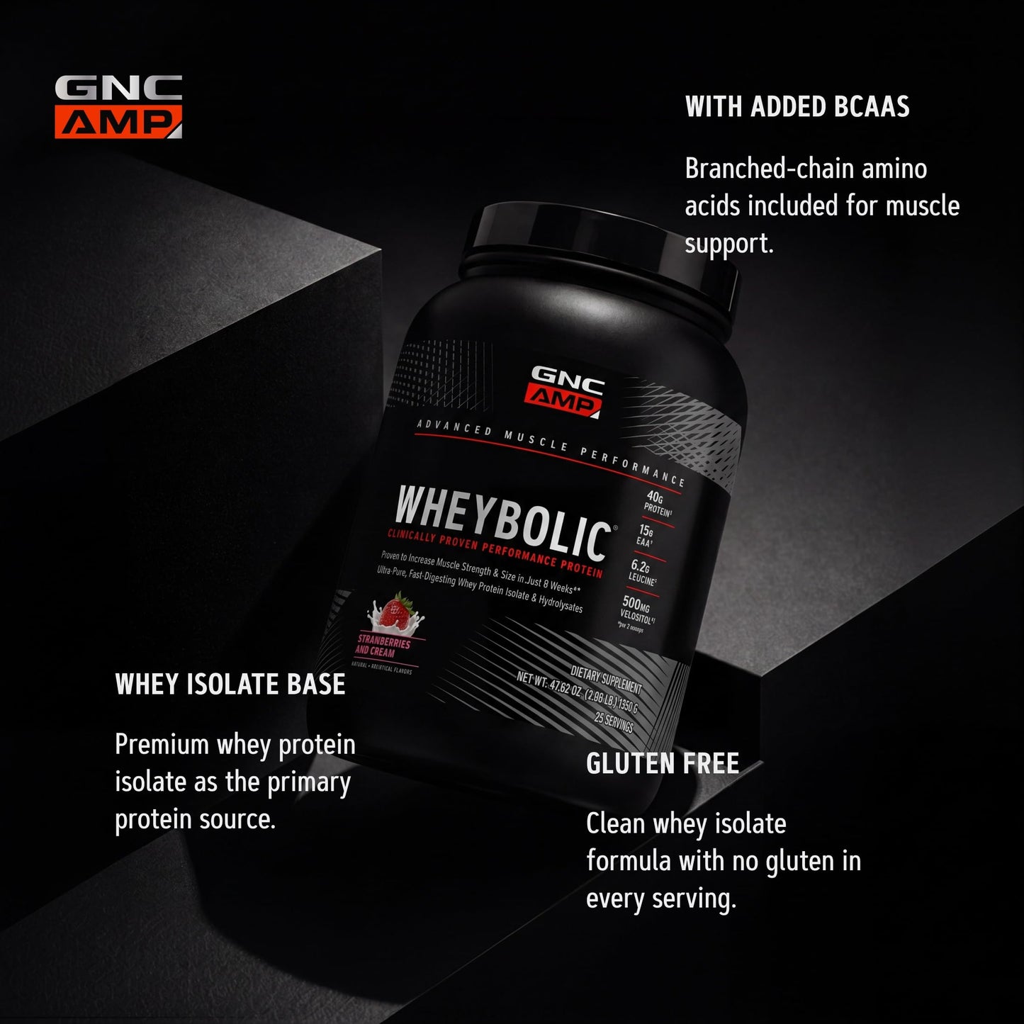 GNC AMP Wheybolic Whey Protein Powder Isolate with BCAA, 25 Servings