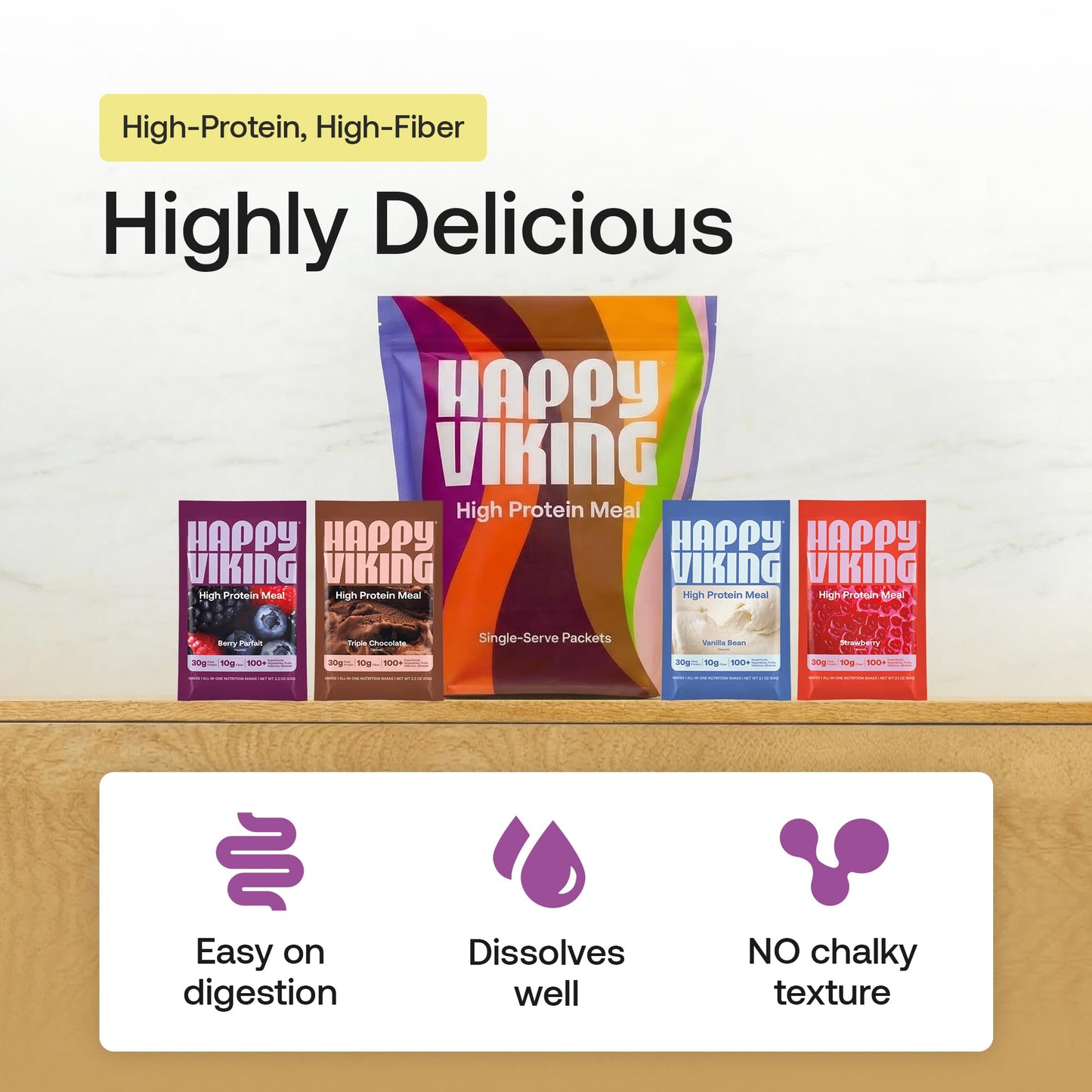 Happy Viking High Protein + Fiber Meal Powder Variety Pack, 8.8 oz, 4 Meals