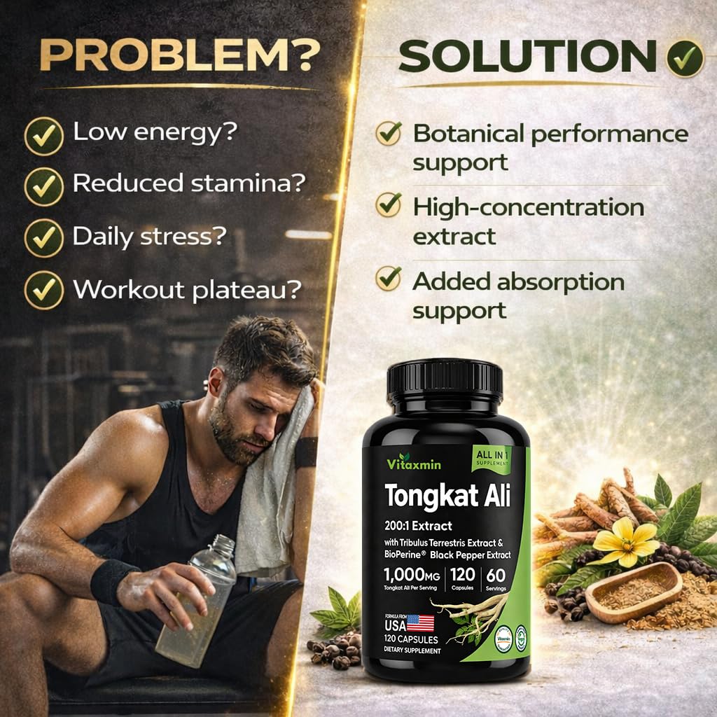 vitaxmin Tongkat Ali 1000mg 200:1 Extract Capsules 120 Count