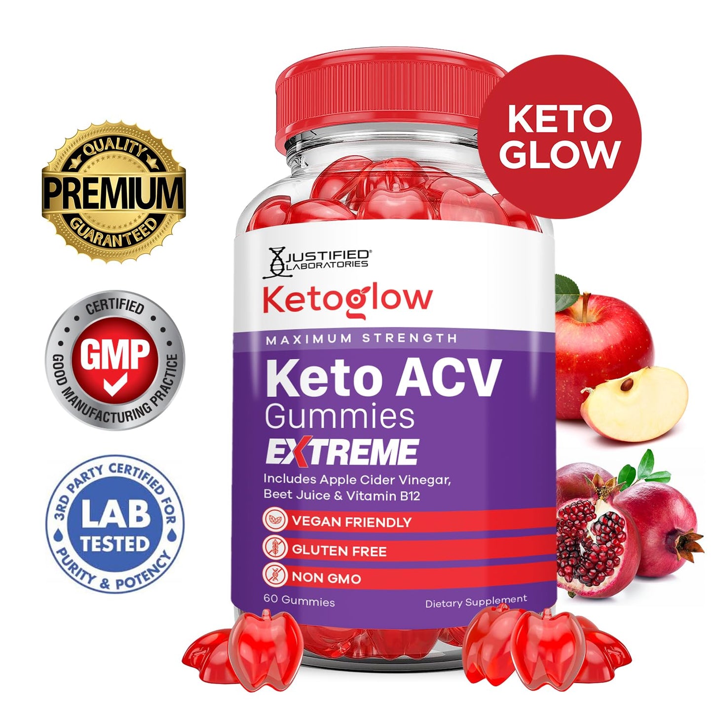 Justified Laboratories Keto Glow Keto ACV Gummies 2000mg, 180 Gummies