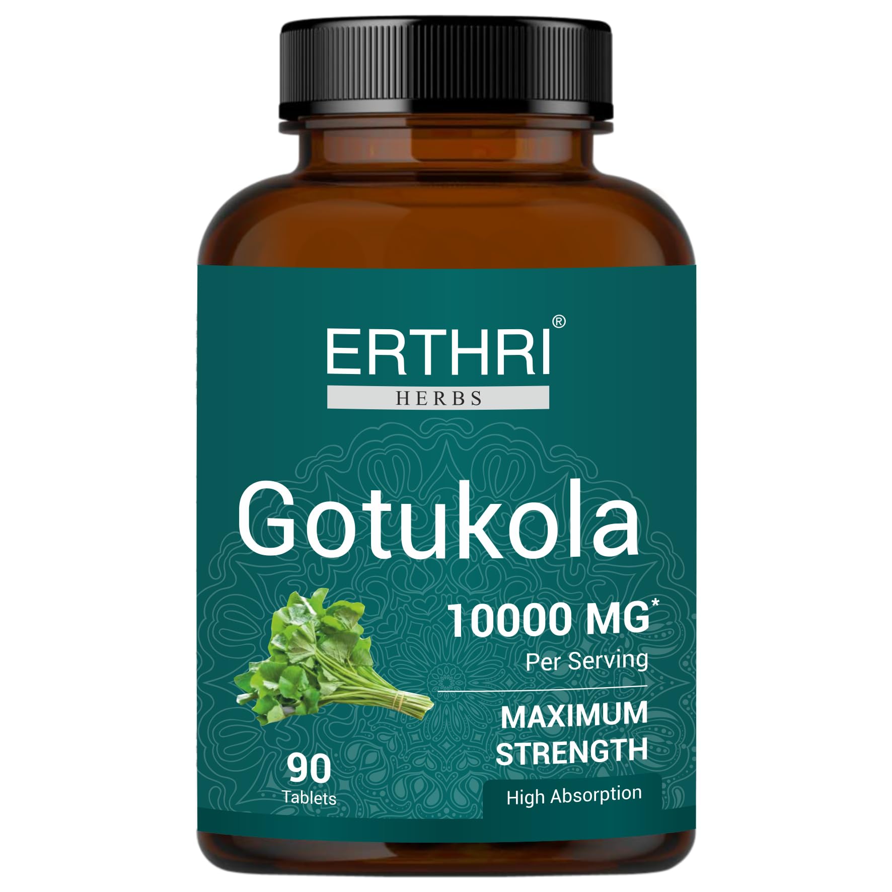 ERTHRI Gotu Kola Tablets 100% Organic 10,000mg, 90 Tablets