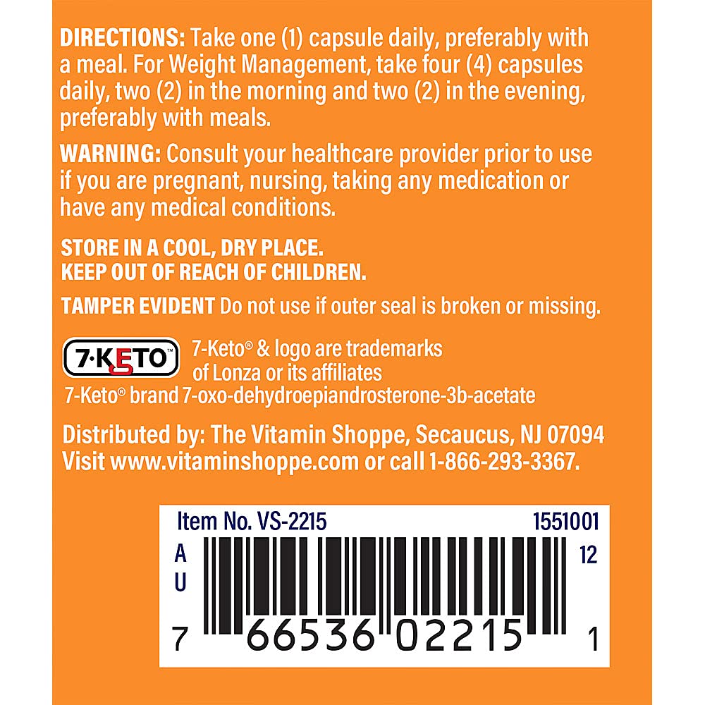 The Vitamin Shoppe 7-Keto Promotes Fat Metabolism Capsules, 60 Count