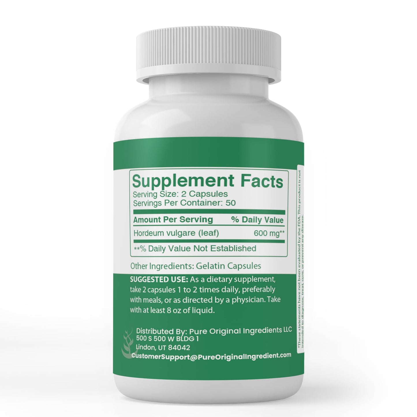 PURE ORIGINAL INGREDIENTS Barley Grass Capsule, 100 Capsules