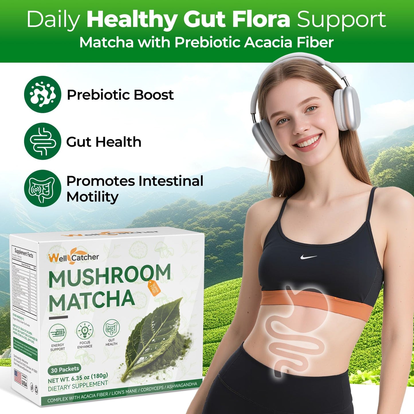 Wellcatcher Mushroom Matcha Powder 6.4 Ounce