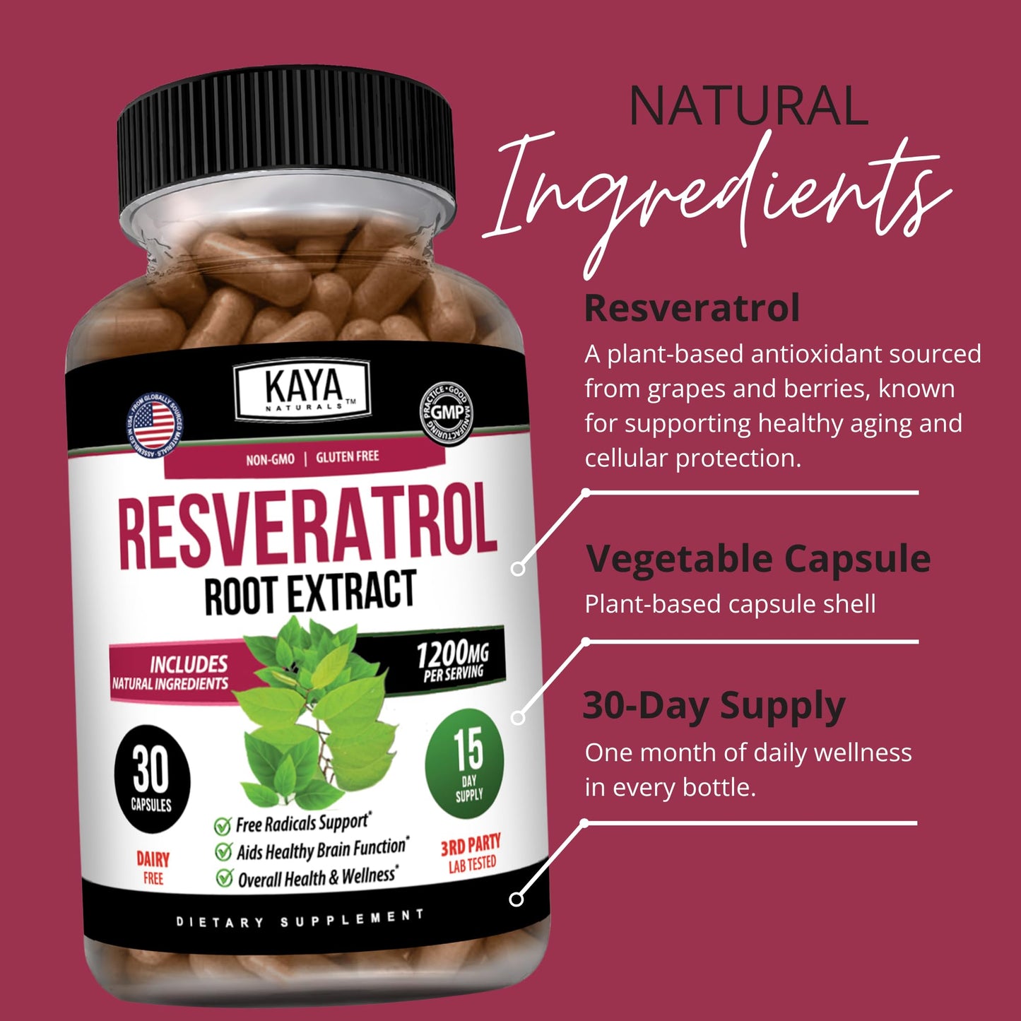 Kaya Naturals Resveratrol 30 Capsules