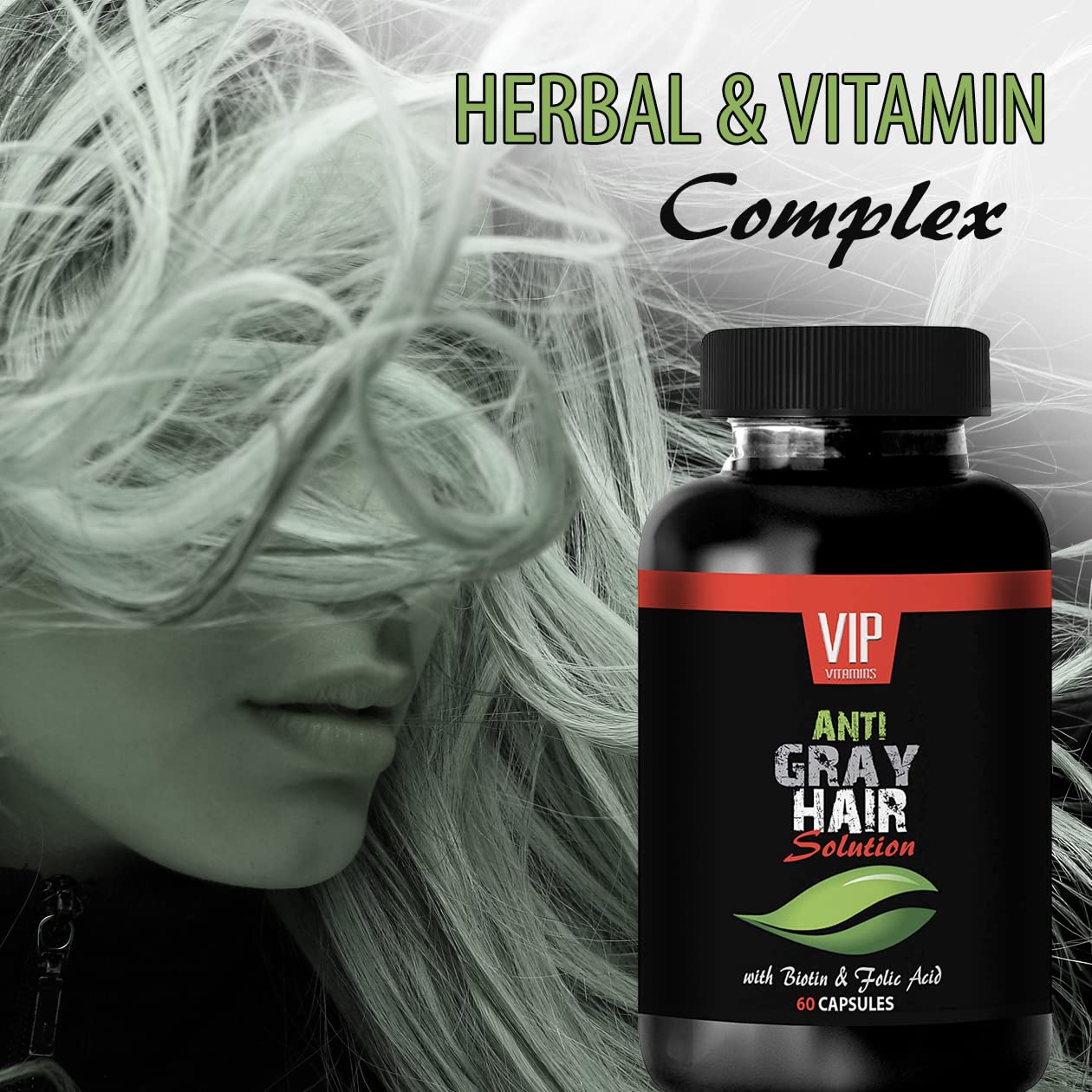 VIP VITAMINS Folic Acid - Gray Hair Solution - Hair Color Restorer, 60 Capsules