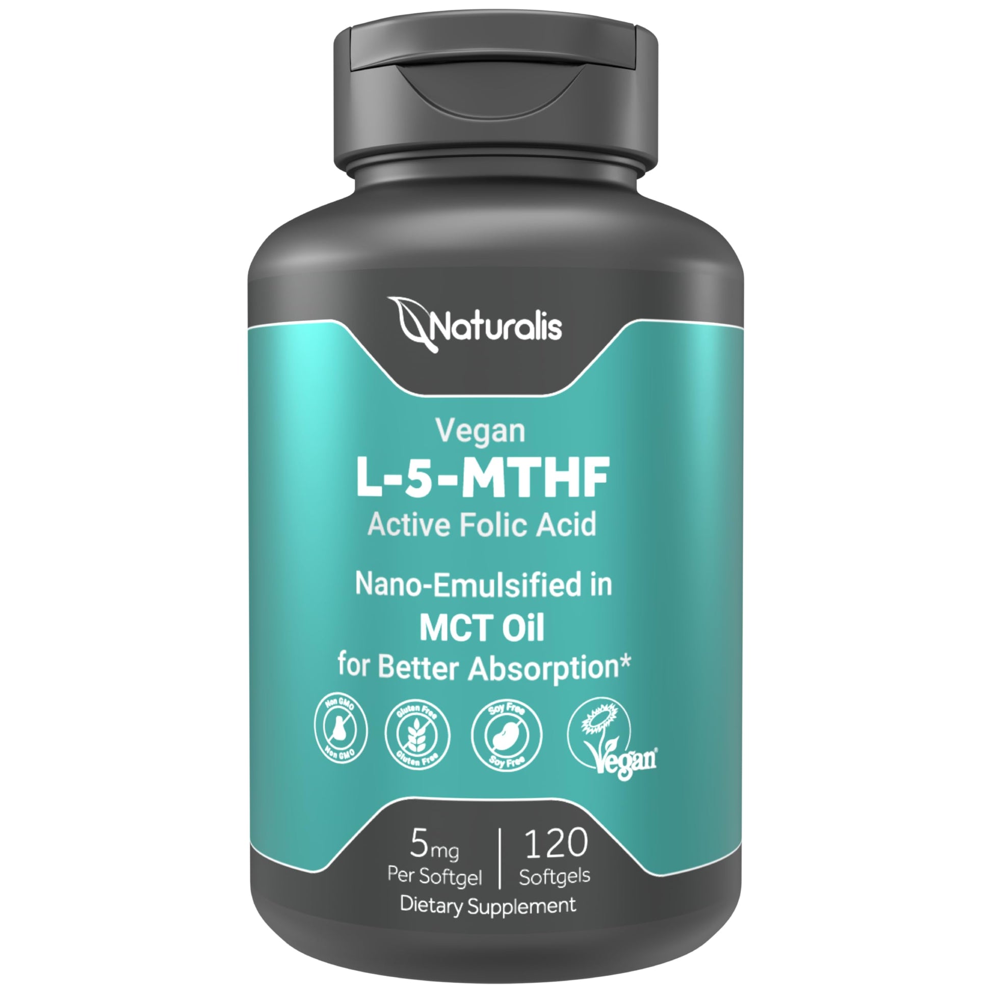 Naturalis Vegan L-5-MTHF 5mg Softgels, 120 Count