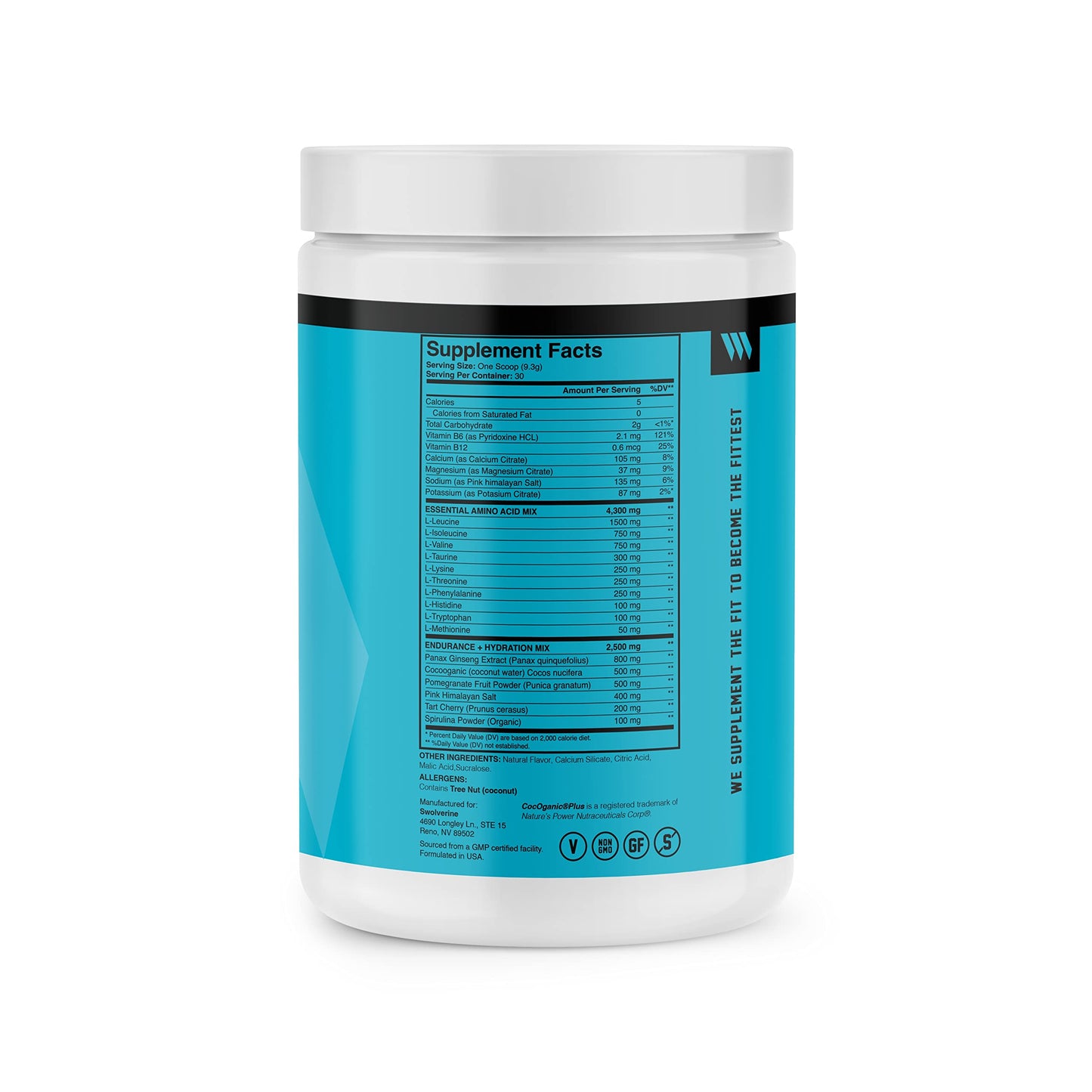 Swolverine Intra Essential Amino Acids, Electrolytes, Coconut Water, Pomegranate, Tart Cherry, Spirulina, Vegan, Non-GMO, Gluten Free Powder 9.85 Ounce
