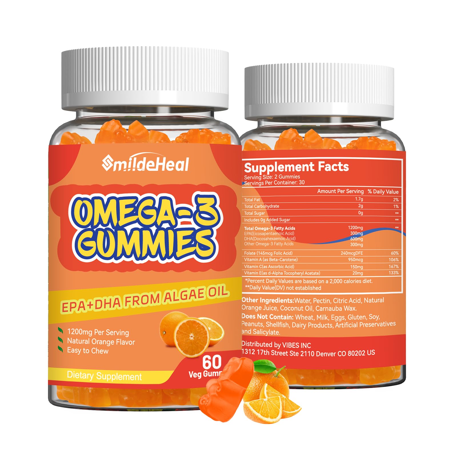 SmildeHeal Omega 3 Fish Oil Gummies 120 Count