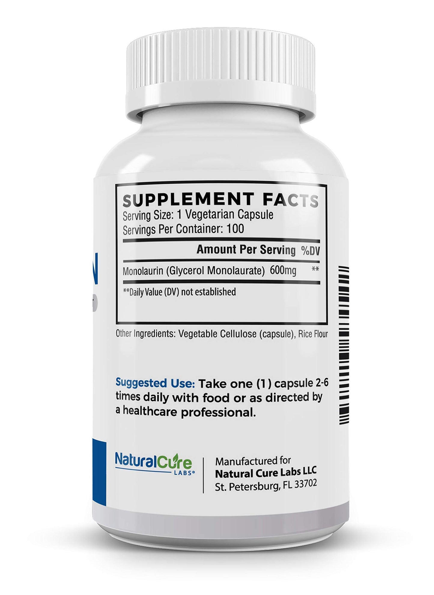 Natural Cure Labs Premium Monolaurin 600mg + Immune Support Capsules, 600-count