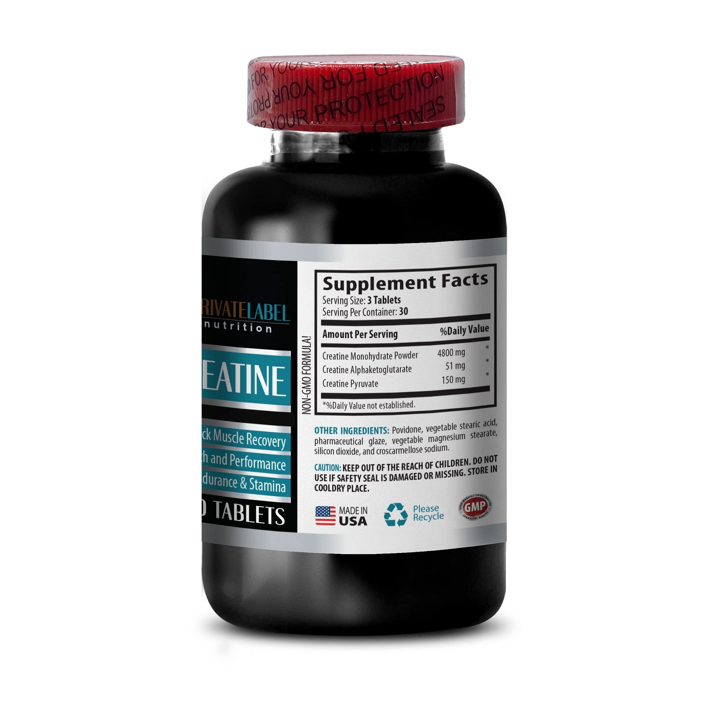 PRIVATE LABEL Muscle Alive Creatine Tri-Phase 3X Formula Pre & Post Workout, 180 Tablets