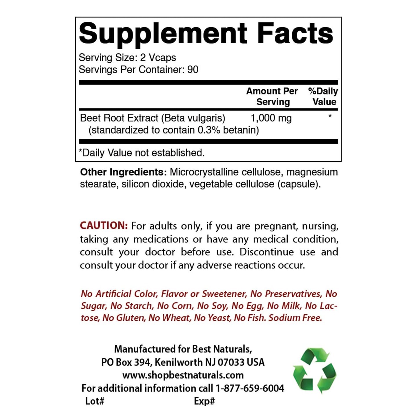 Best Naturals Beet Root Powder 500 mg 360 Capsules