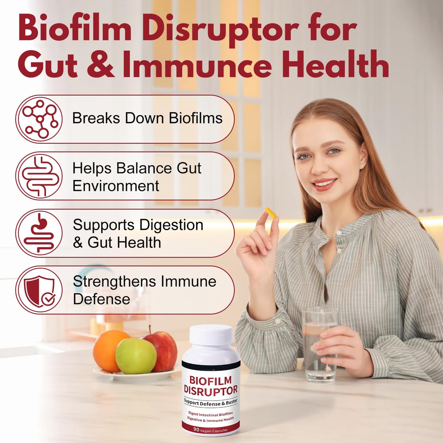 ZERBI Biofilm Disruptor, UTI Defense, Gut Cleanse with Lipase & Glucoamylase Enzymes for Gut & Immune Health, 90 Capsules