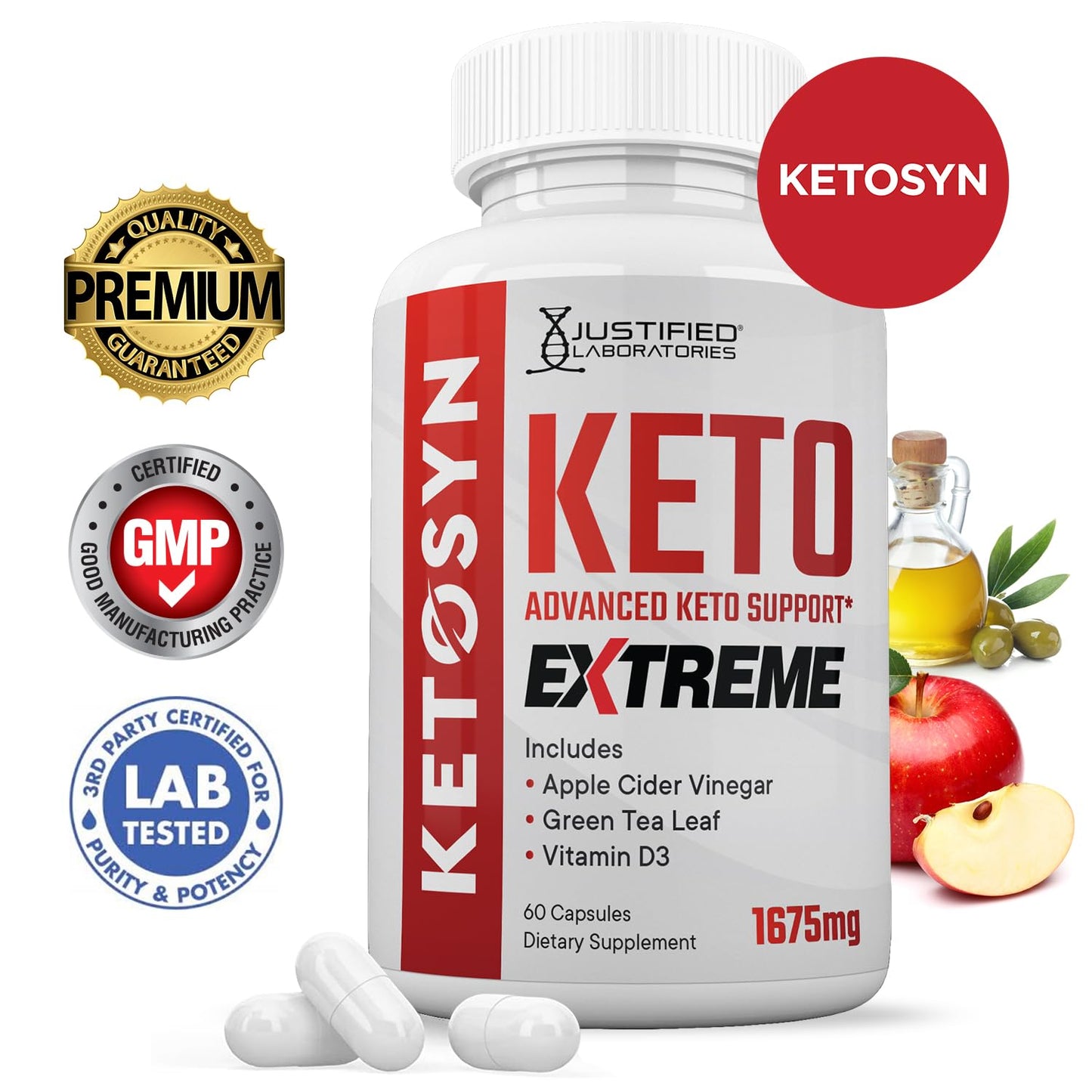 Justified Laboratories Ketosyn Keto ACV Extreme 1675 MG Keto Support Blend Capsule 120 Capsules