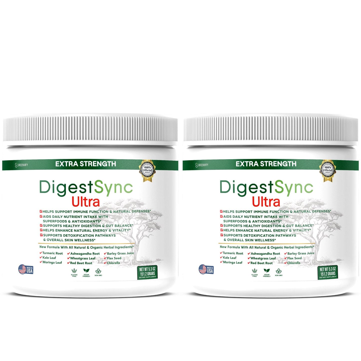 GREENVIFY DigestSync Ultra Extra Strength Digestive Support Supplement with Organic Superfoods Capsules, 120 Count