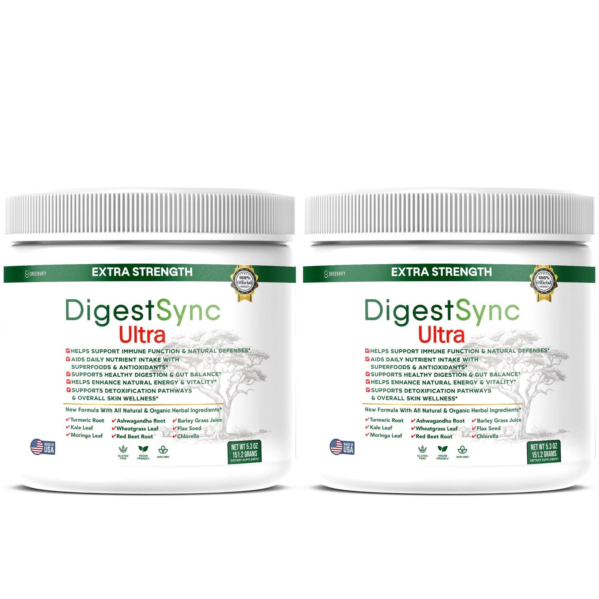 GREENVIFY DigestSync Ultra Extra Strength Digestive Support Supplement with Organic Superfoods Capsules, 120 Count