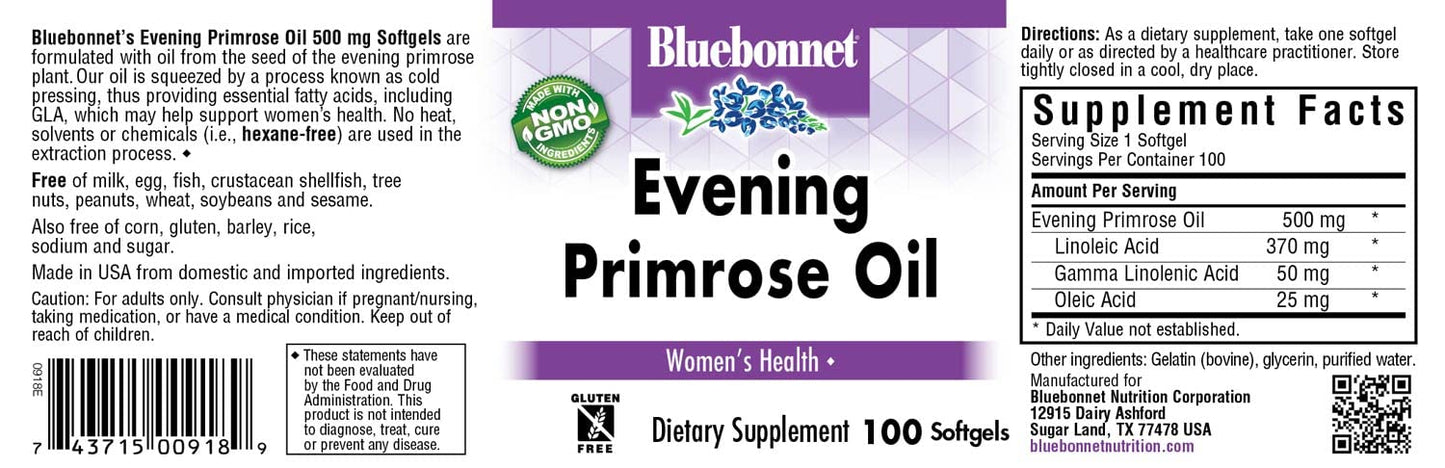 BlueBonnet Evening Primrose Oil Softgels, 100 Count