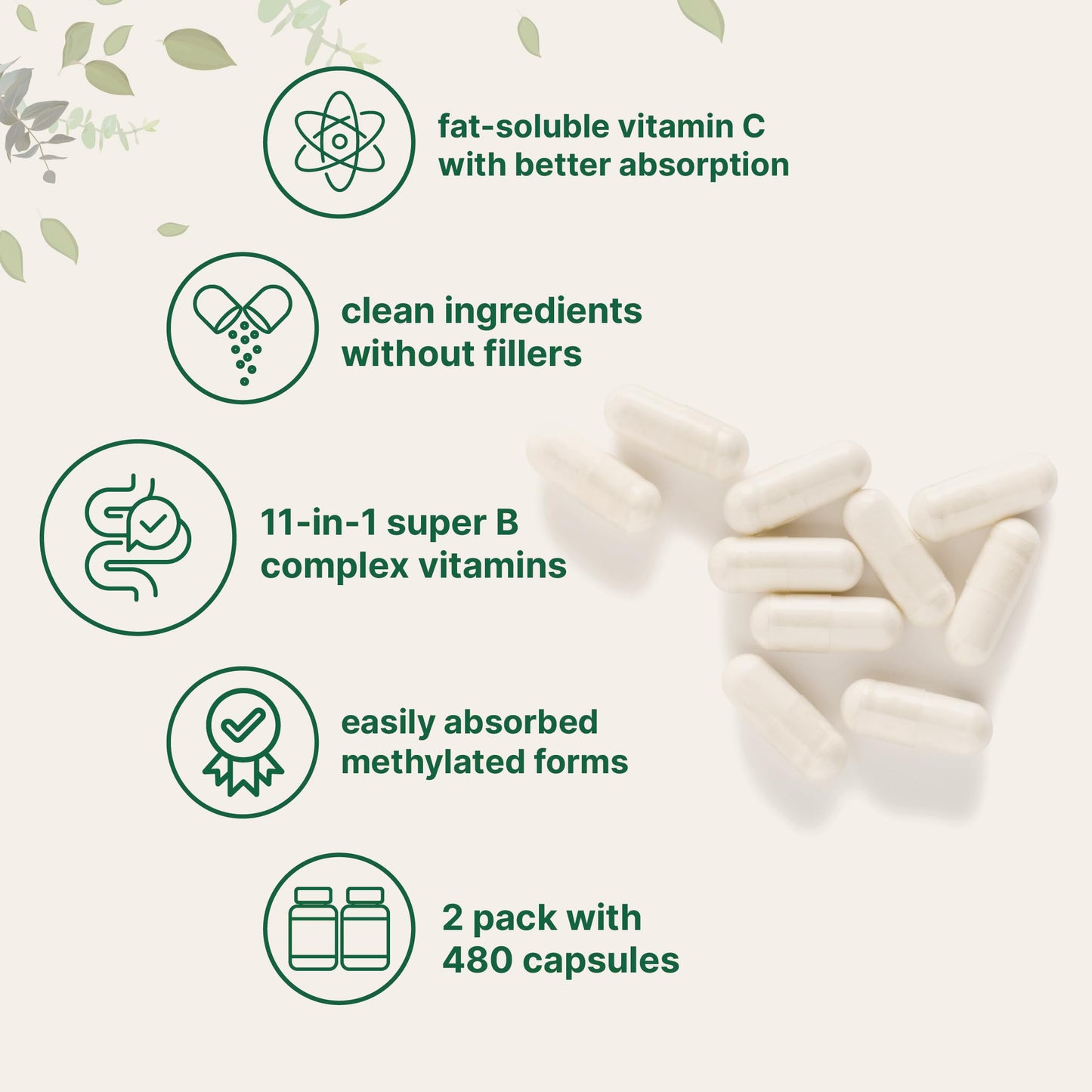 Micro Ingredients Pure Methylated B Complex Capsules 480