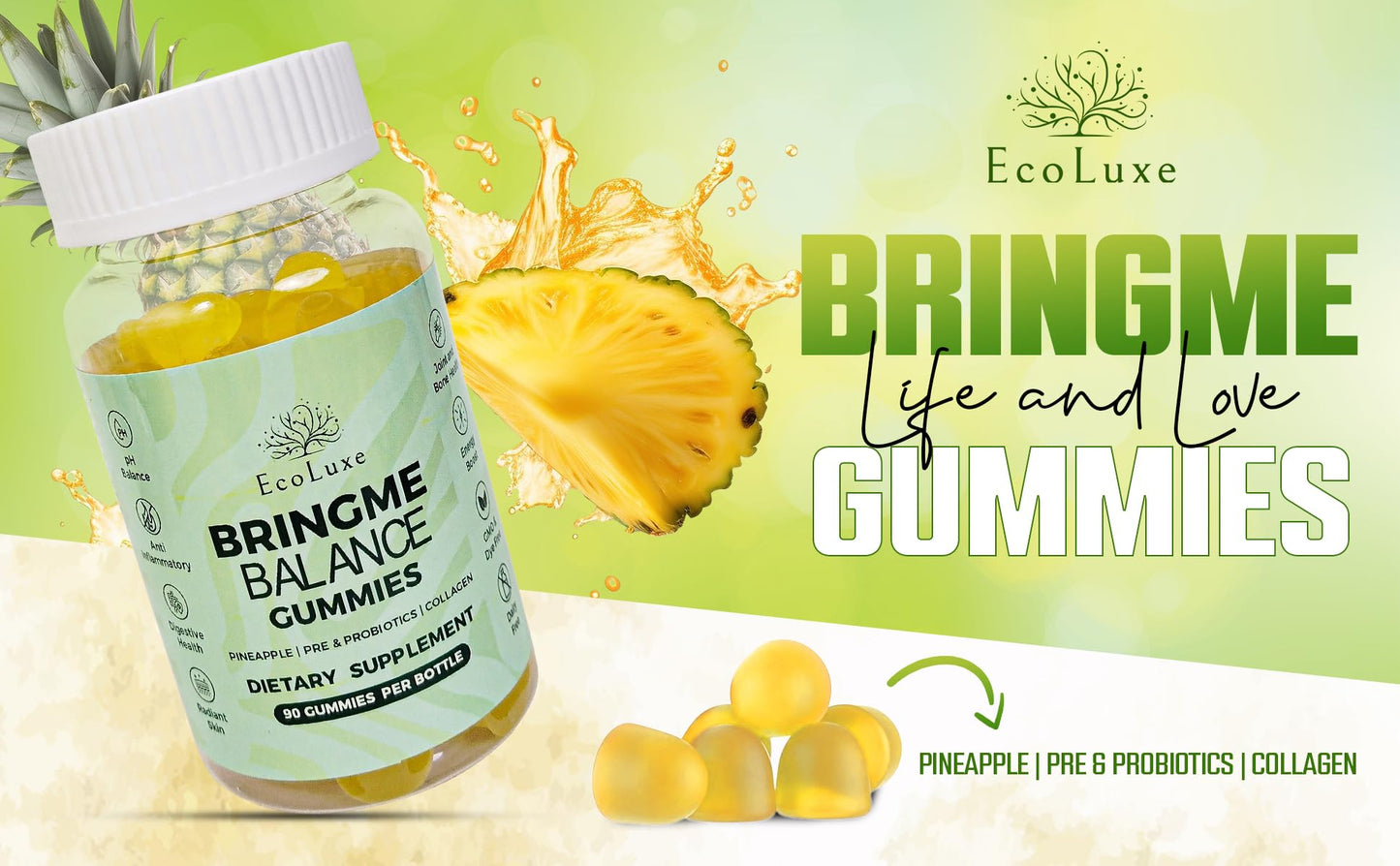 EcoLuxe BRINGME Balance Pre & Probiotic Gummies, 90 Count