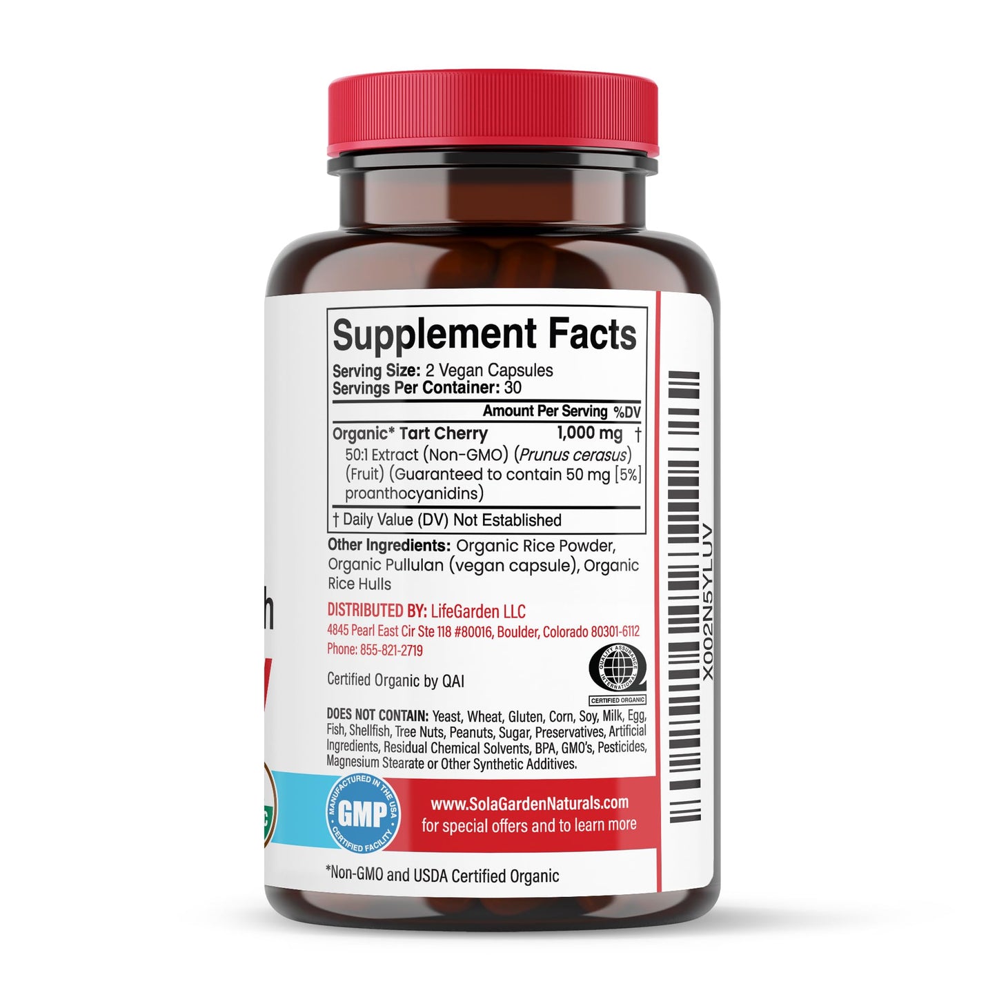 LifeGarden Naturals USDA Organic Super Strength Tart Cherry Supplement, 50:1 Extract of Non-GMO Organic Cherries, Capsules, 60