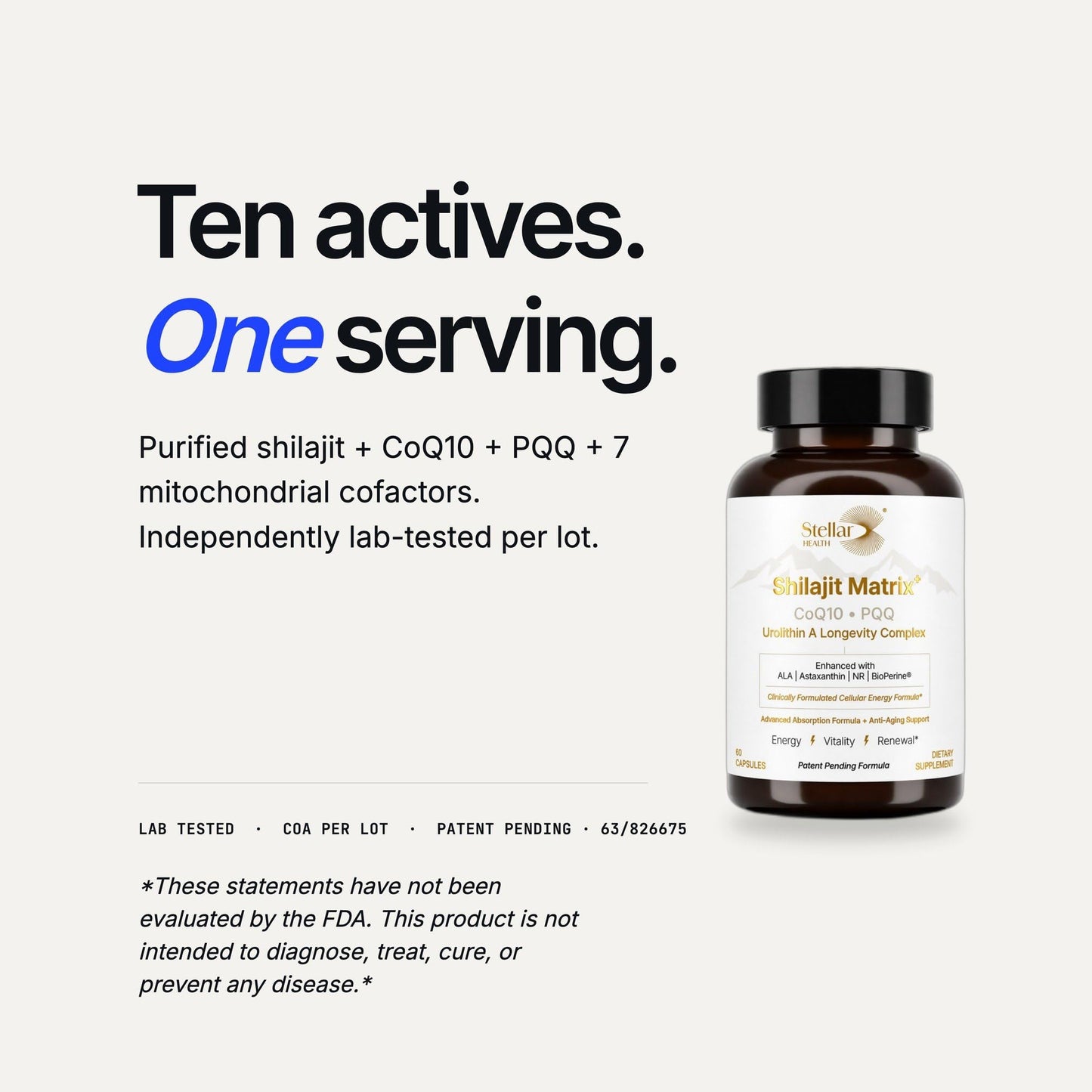 Stellar Health Shilajit Matrix+ Ubiquinol CoQ10, PQQ, Astaxanthin, Urolithin A, NAD+ Supplement, Clinical Mitochondrial Complex, Cellular Energy, R-Alpha Lipoic Acid, Nicotinamide Riboside, 60 Capsules