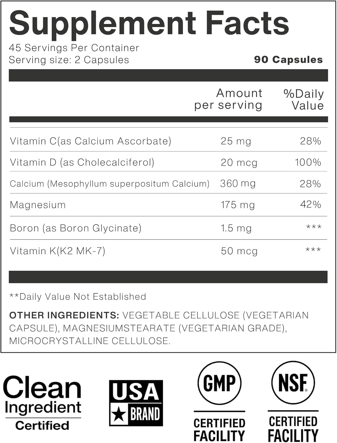 ZAB Algae Calcium Supplement Plant Based with Vitamin D3 & K2 MK7 Magnesium Calcium Complex 90 Capsules