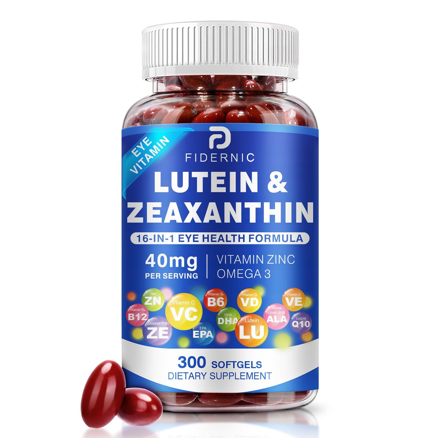 FIDERNIC Lutein and Zeaxanthin Supplement AREDS 2 Plus+ Eye Vitamins 300 Softgels