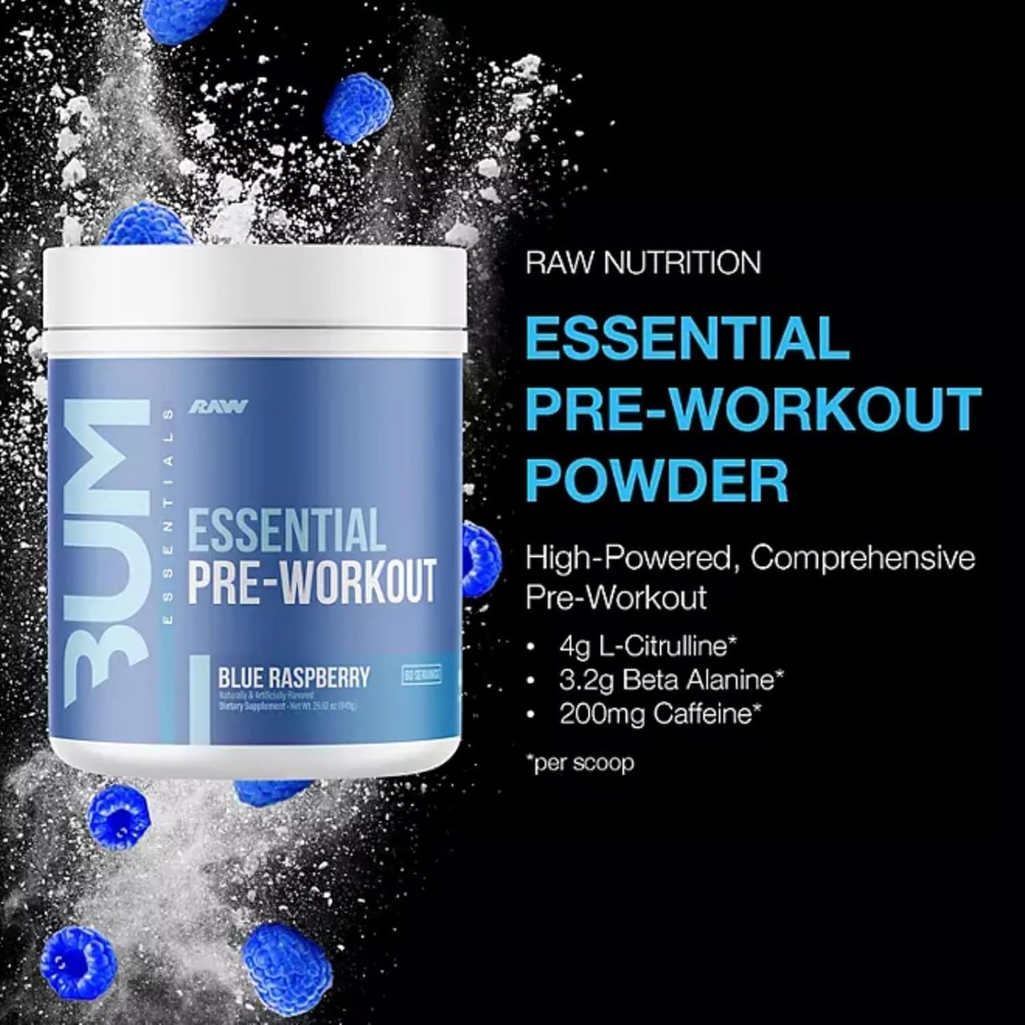 Generic RAW Essential Pre-Workout Powder – CBUM Formula, 29.62 oz