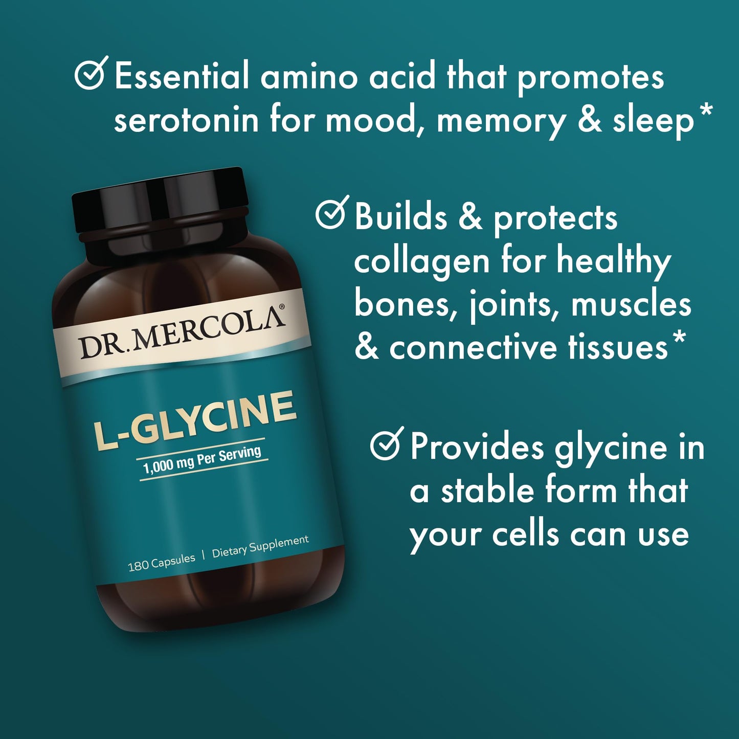 Dr. Mercola L-Glycine, Amino Acid, 180 Capsules