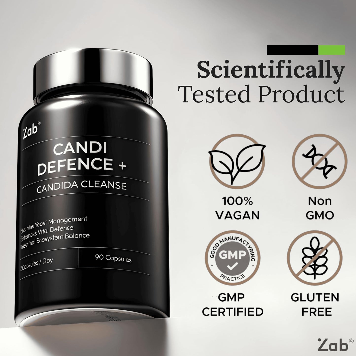 ZAB Candi Defence Capsules 11-in-1 Candida Cleanse for Women and Men with Caprylic Acid, Oregano, Probiotics & Aloe - 1307mg Gut Cleanse Detox, 90 Capsules