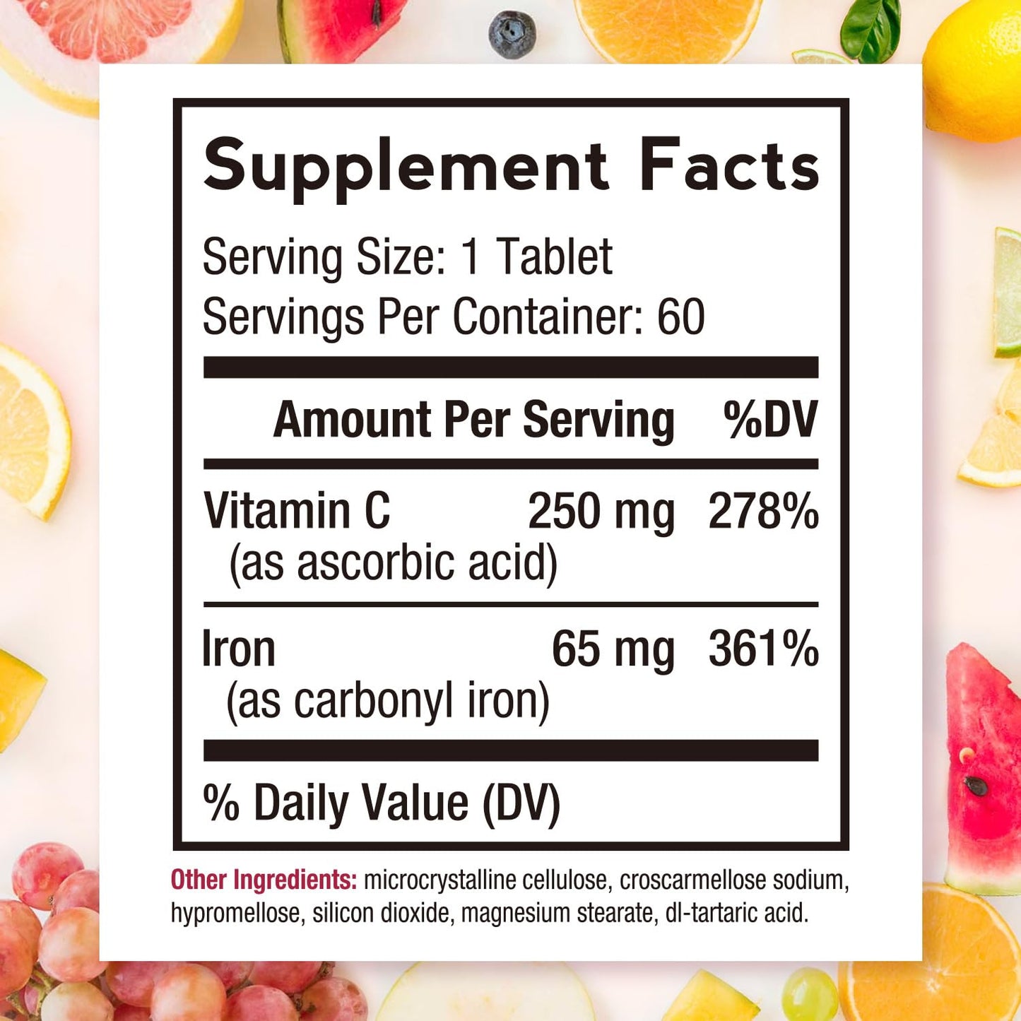 Doctor's Recipes Iron Supplement 65 mg with Vitamin C Tablet, 60 Tablets