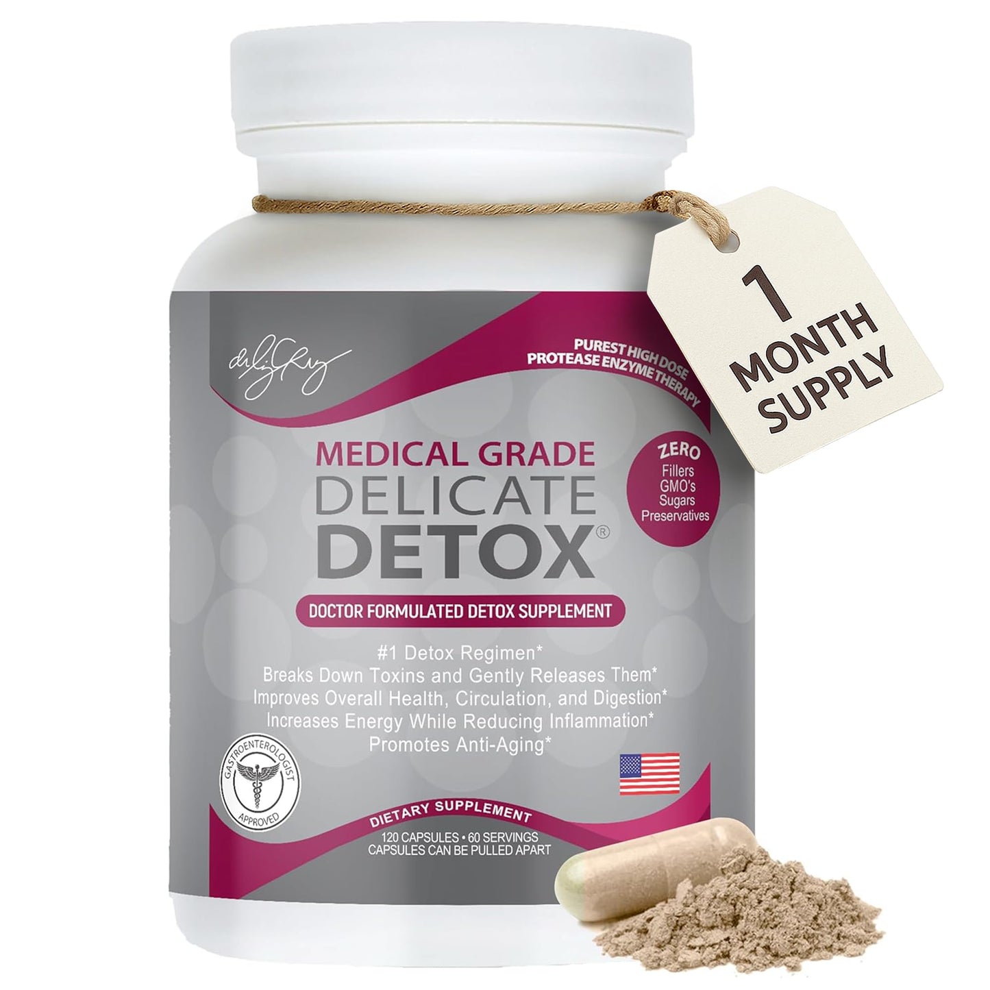 Dr. Liz Cruz Delicate Detox Enzymes Supplement, 120 Veggie Capsules