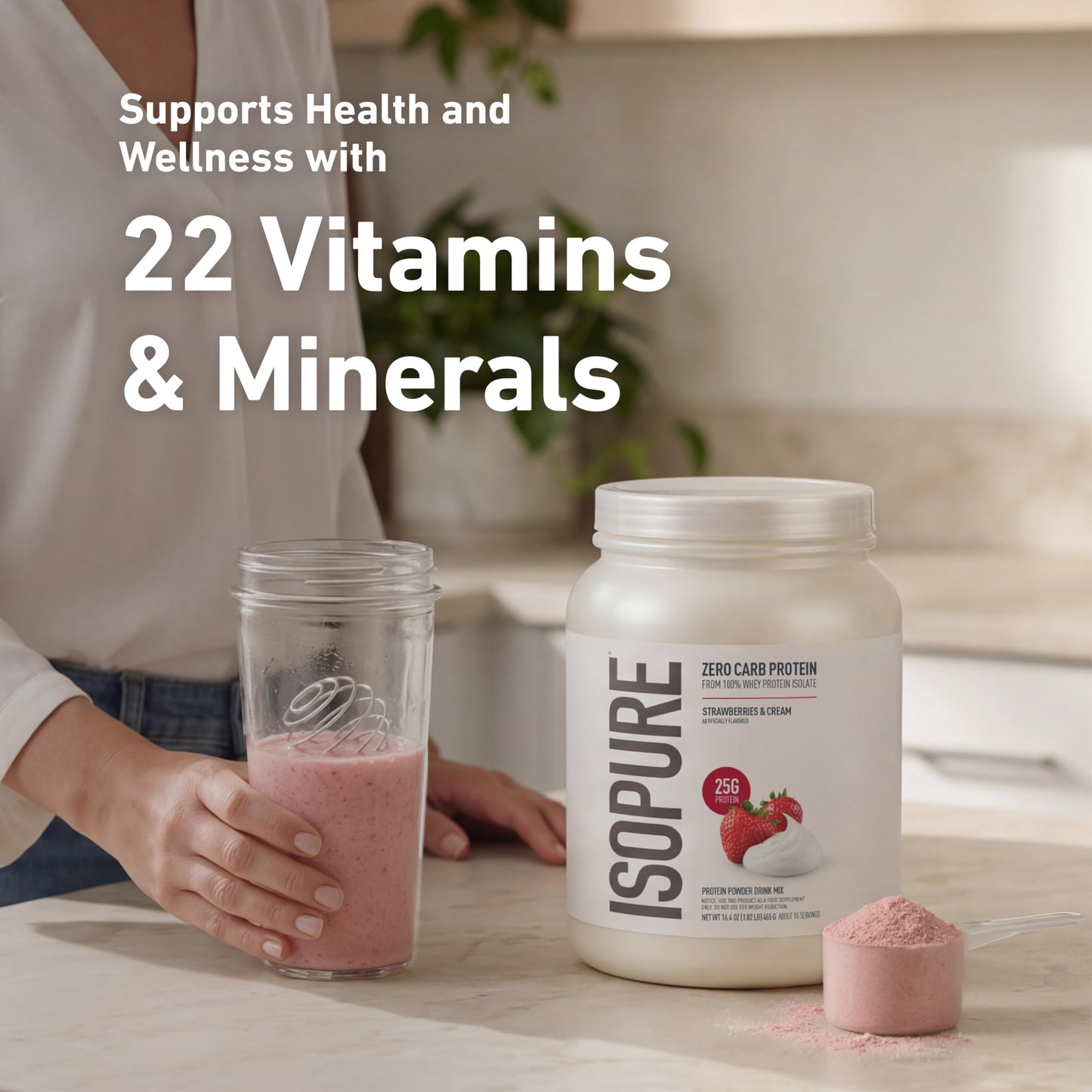 Isopure Zero Carb 100% Pure Whey Isolate Protein Powder, Strawberries & Cream, 120 Servings