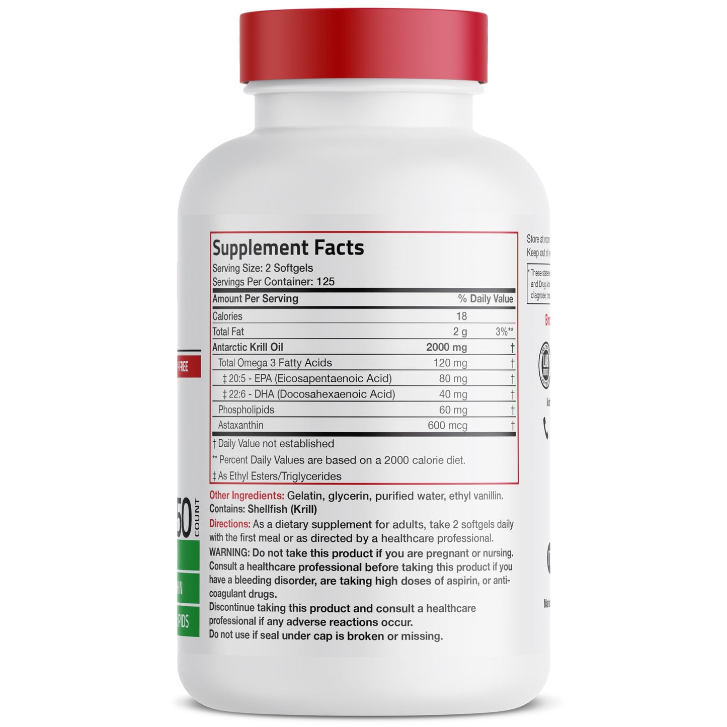Bronson Antarctic Krill Oil 2000mg with Omega-3s EPA, DHA, Astaxanthin and Phospholipids Softgels, 250 Count