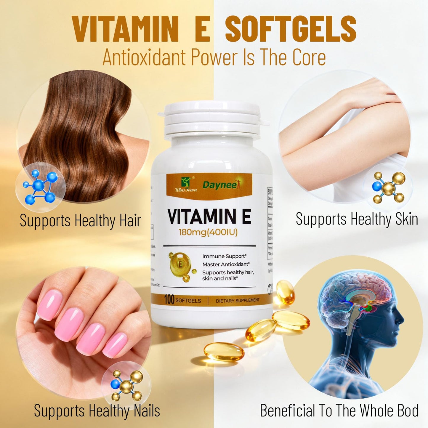 Wins Town Vitamin E Softgels 400IU (180mg), 100 Softgels