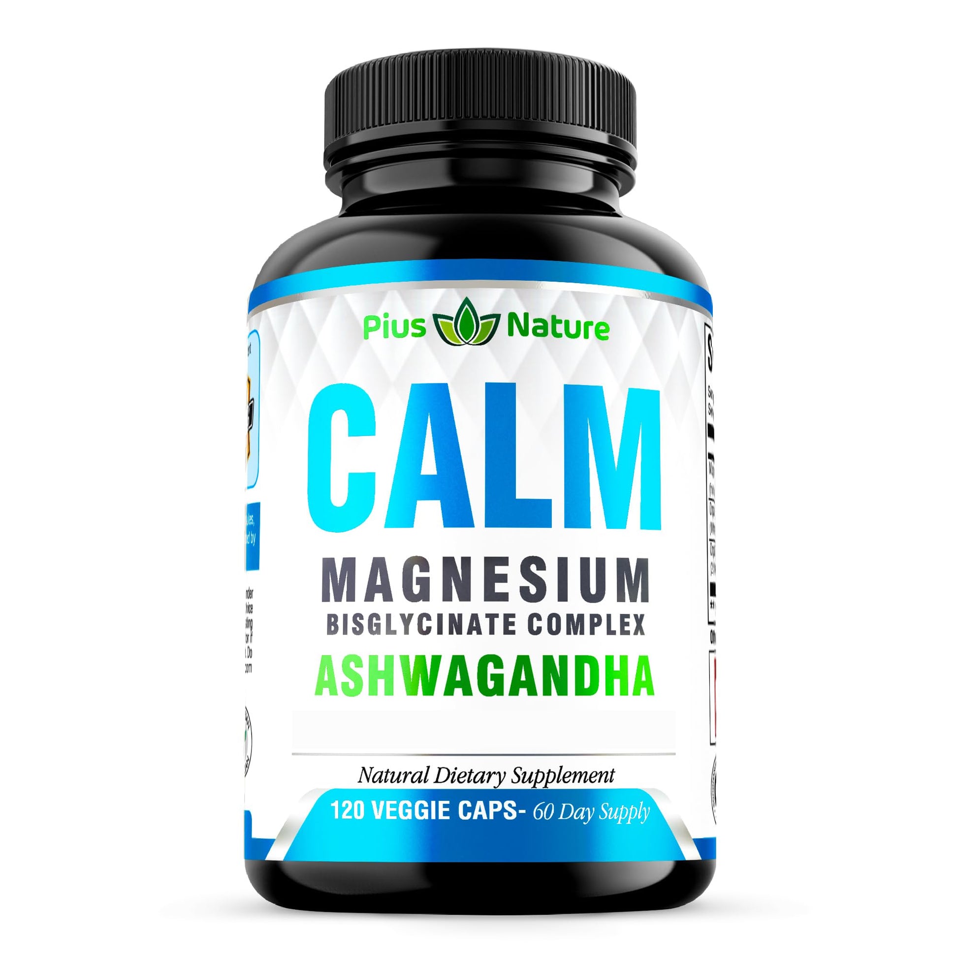 PIUS NATURE Calm Magnesium Glycinate with Ashwagandha Root Extract Capsules, 120 Capsules