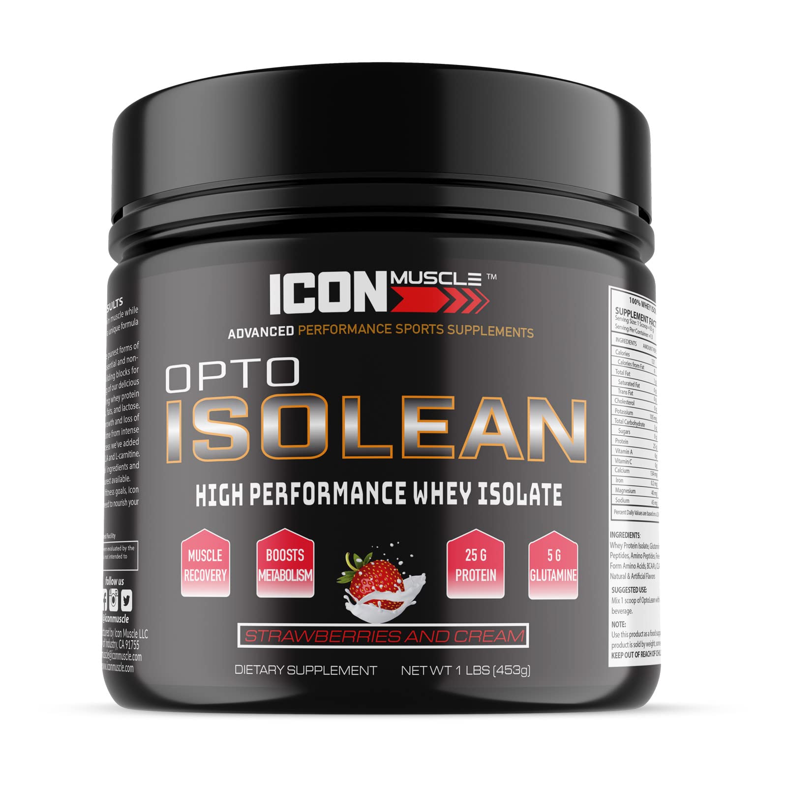 Icon Muscle Isolean Whey Protein Isolate Powder, Strawberry, 160 Servings