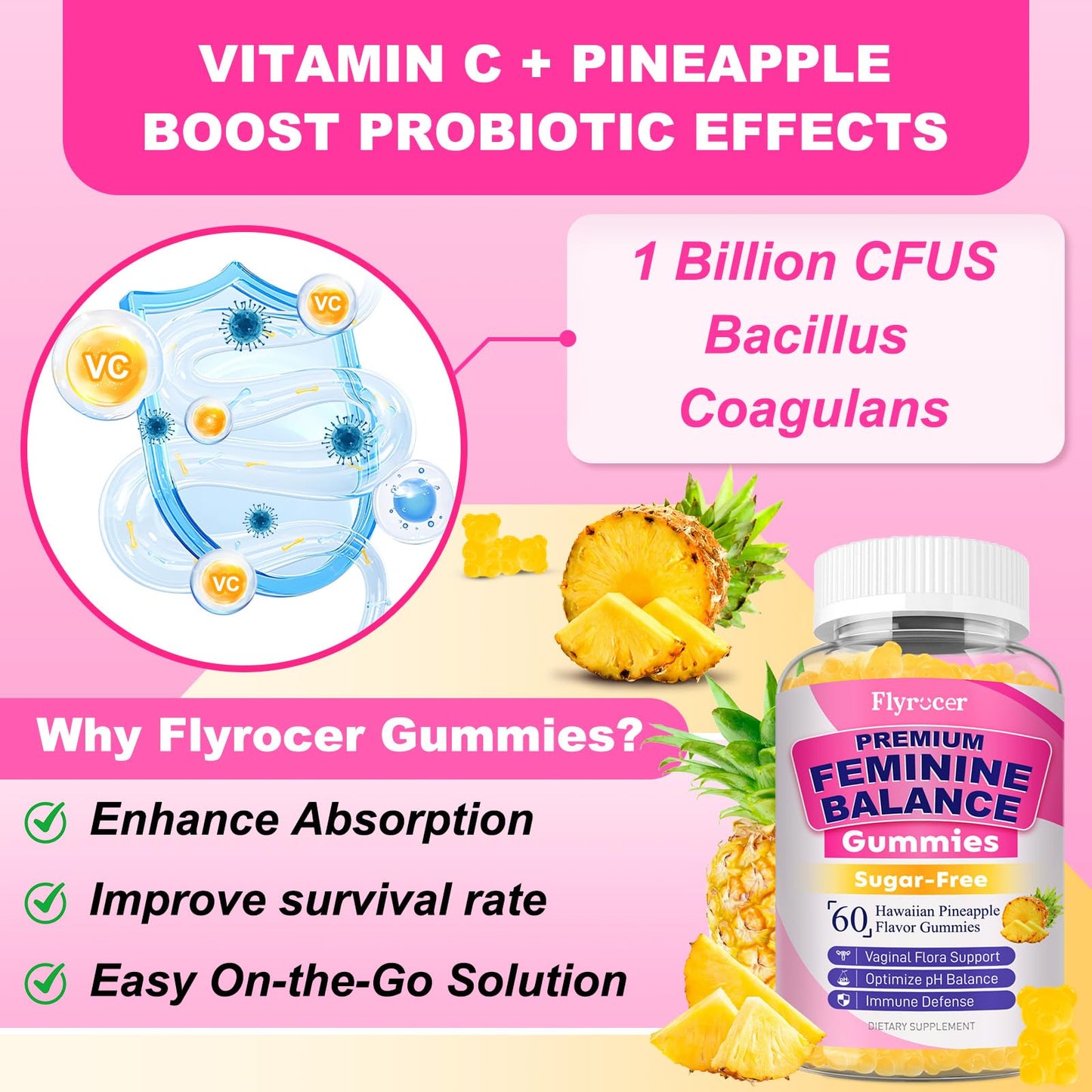 Flyrocer Feminine Balance Gummies for Women, 120 Gummies