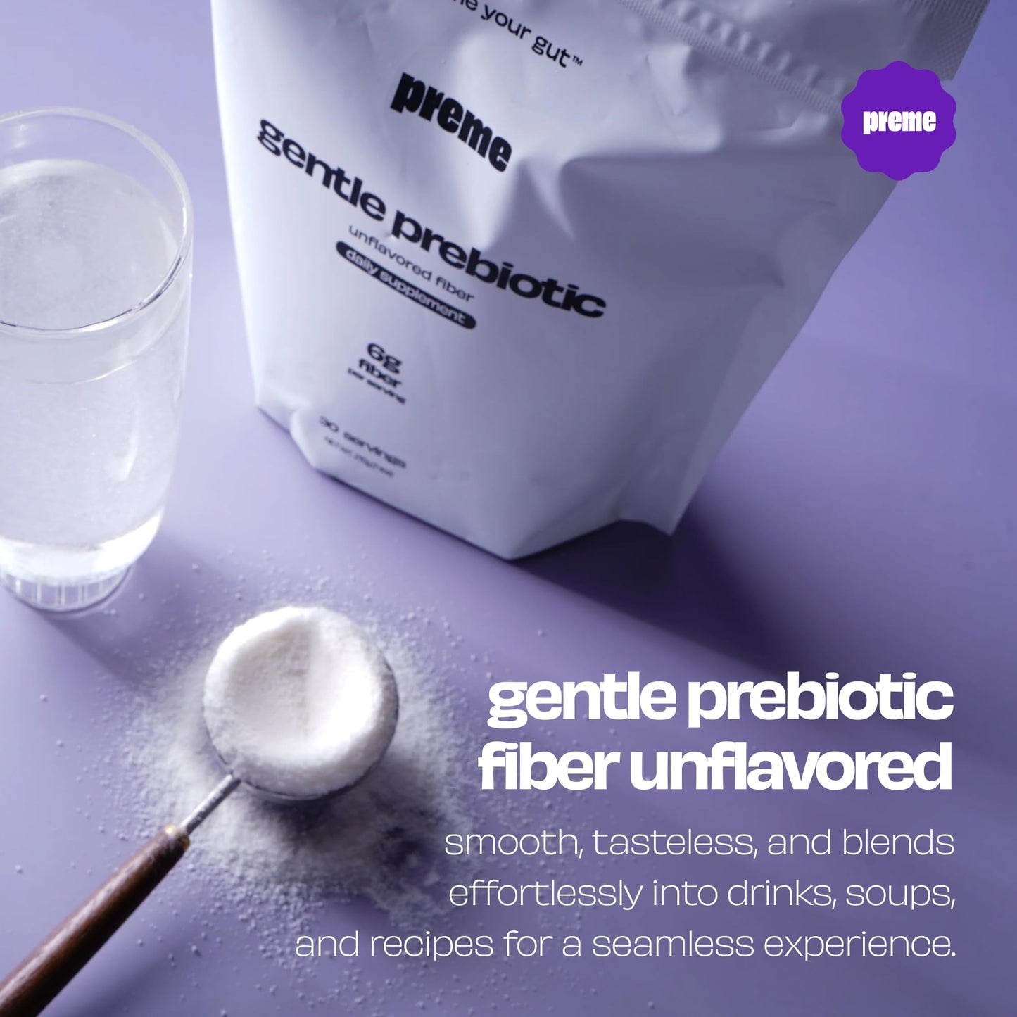 Preme Gentle Prebiotic Fiber Powder, Unflavored Low FODMAP Organic Soluble Fiber, 14.8 oz